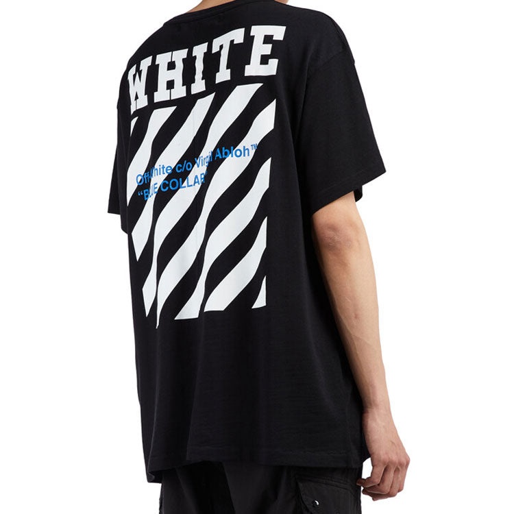 Off-White SS21 Cotton Stripe Printing Pattern Round Neck Short Sleeve Black OMAA002G20JER0091034 - 7