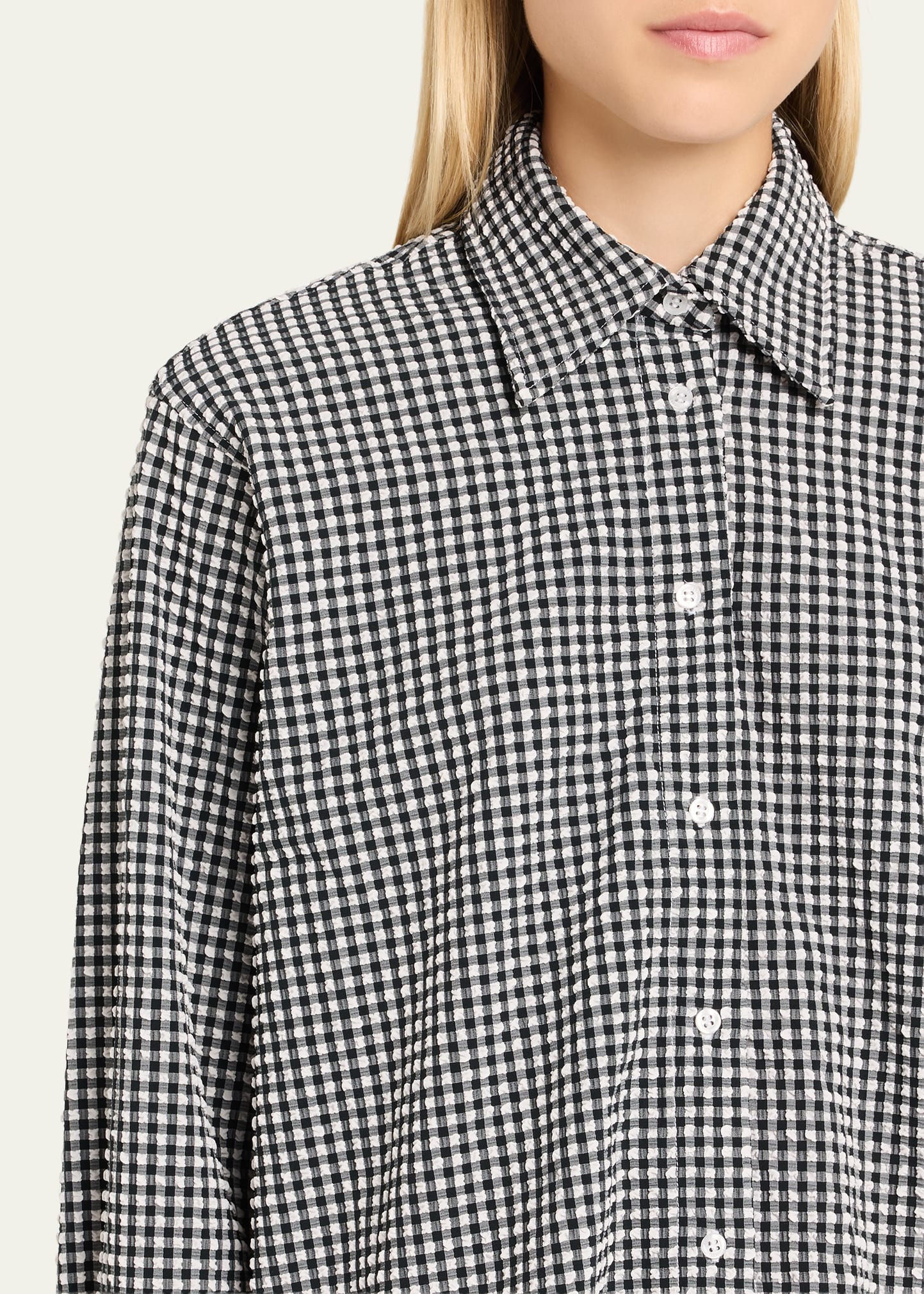 Gingham Seersucker Button-Front Shirt - 5
