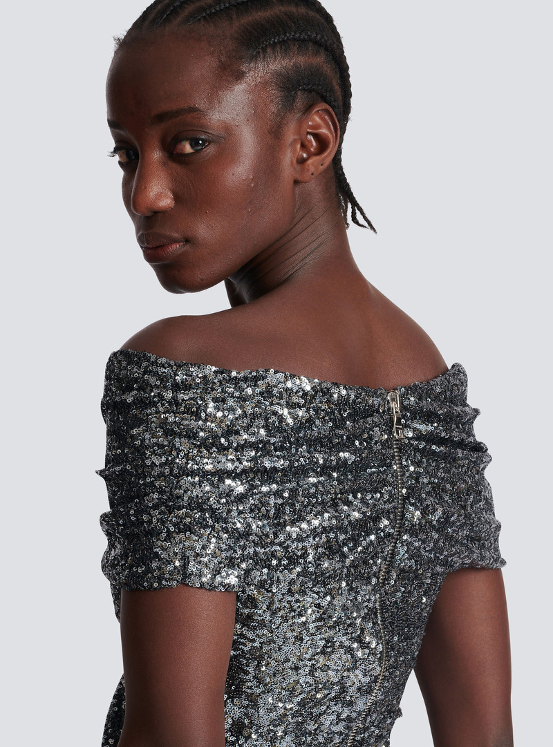 Long draped sequin dress 7