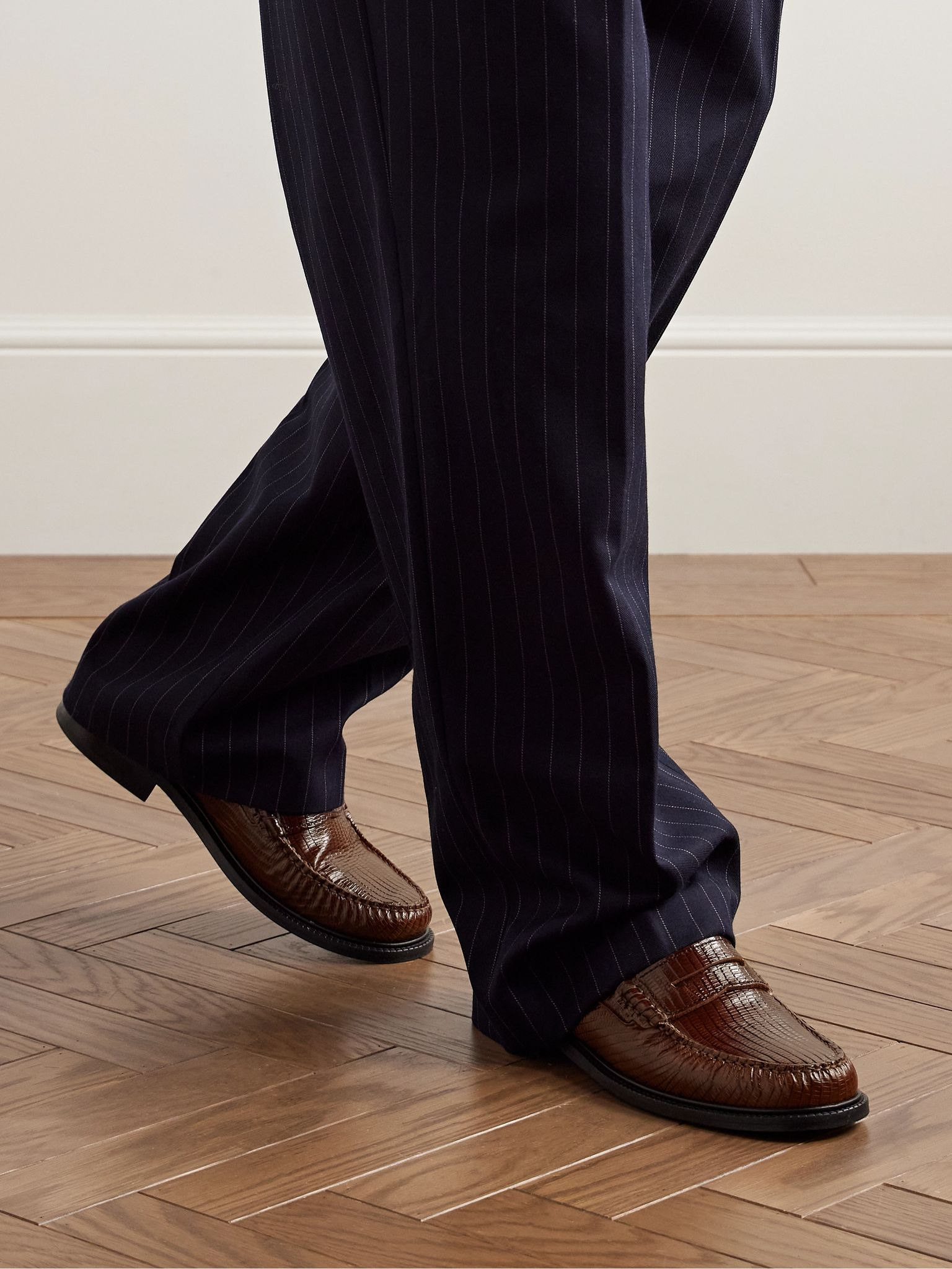Yardee Lizard-Effect Leather Penny Loafers Brown - 2