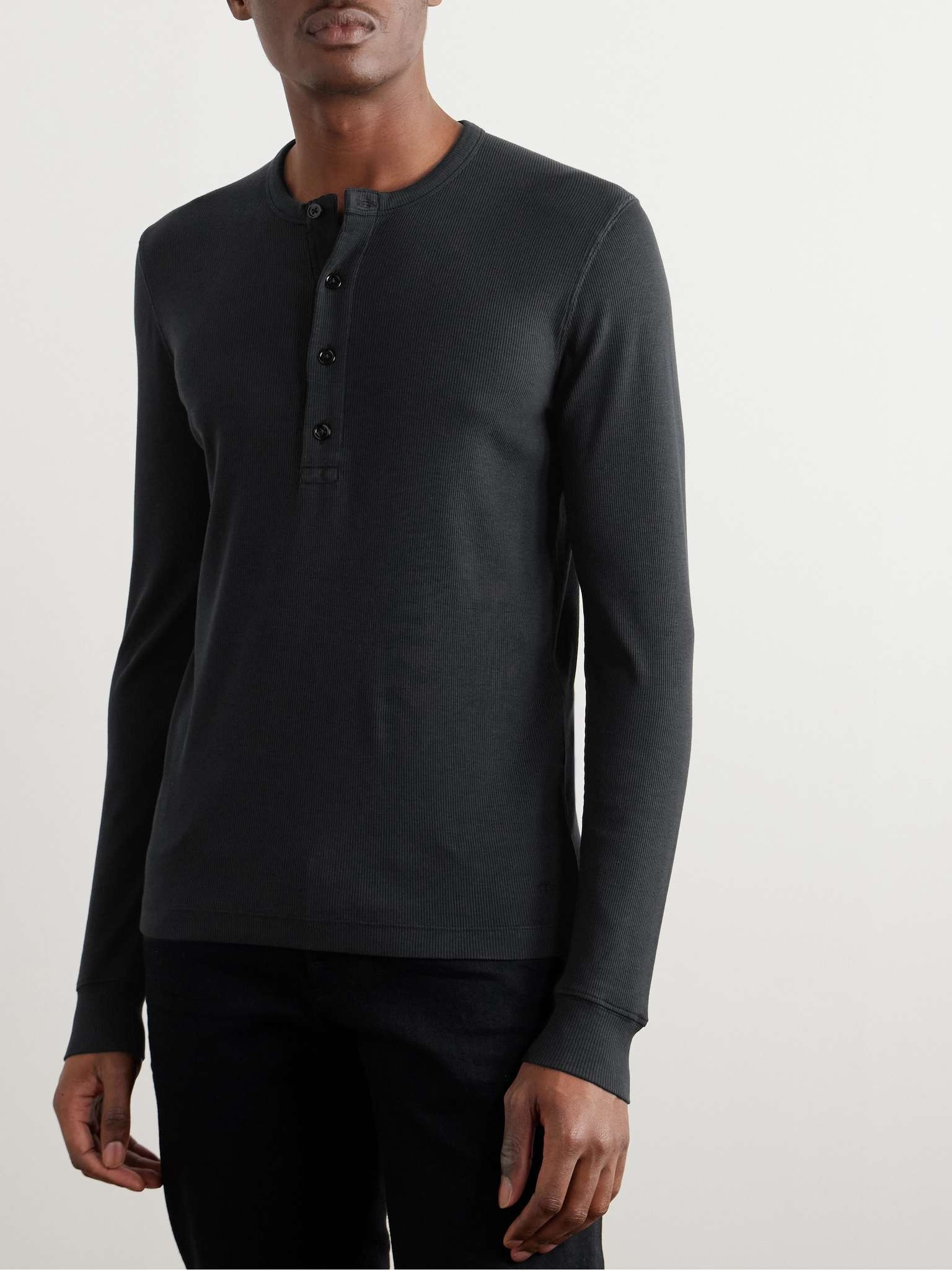 Slim-Fit Ribbed Stretch Lyocell and Cotton-Blend Henley T-Shirt - 3