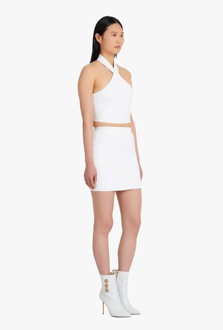 Short ivory and white knit bandage skirt - 7
