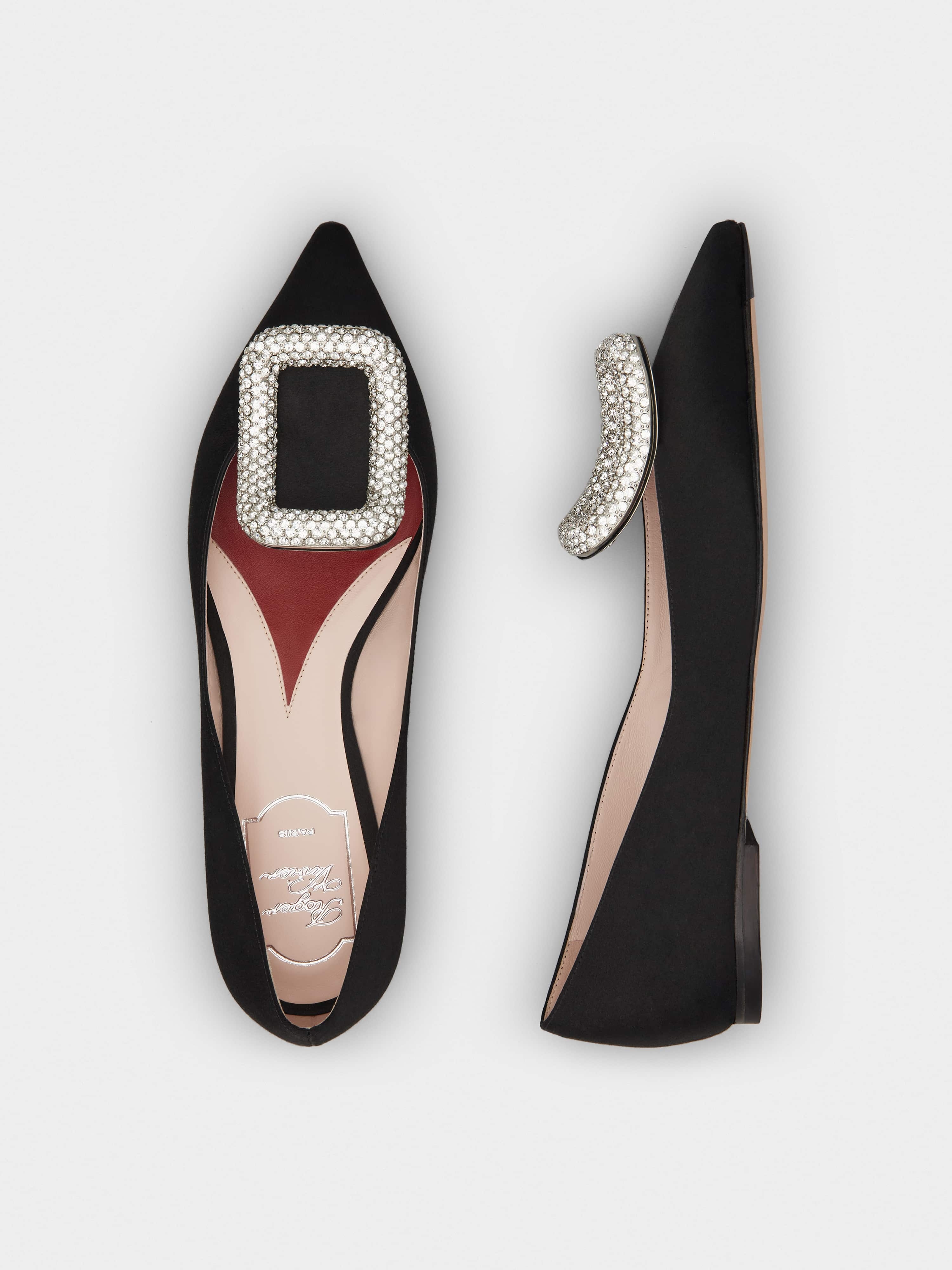 Viv' Choc Strass Buckle Ballerinas in Satin - 4