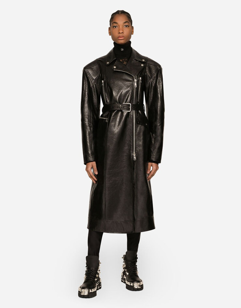 Belted leather biker coat 3