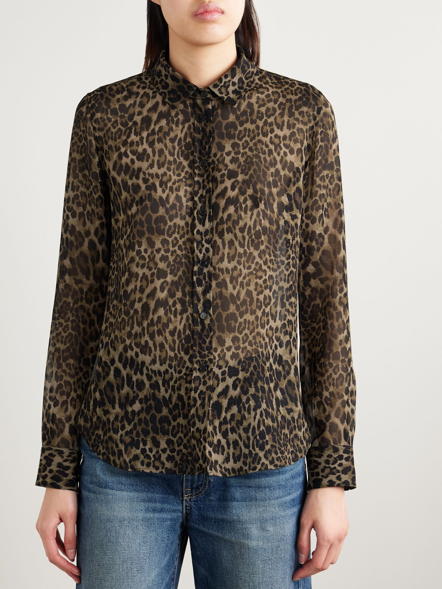 Gaia leopard-print silk crepe de chine shirt Leopard print - 3