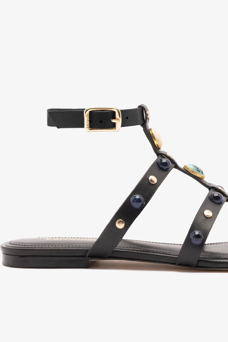 Amalfi Flat Sandal Black Leather 4