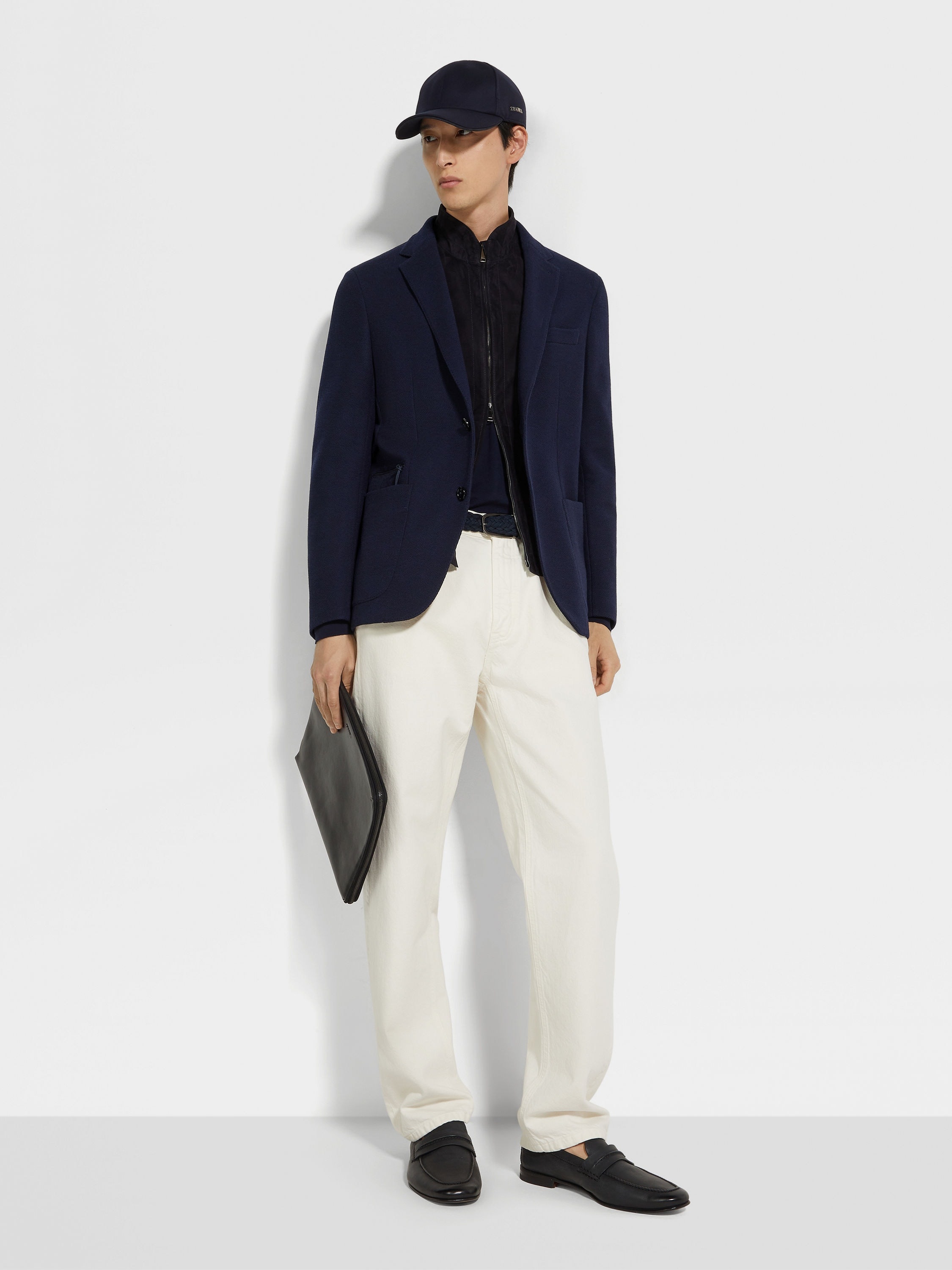 NAVY BLUE HIGH PERFORMANCE™ JERSEY WOOL AND COTTON JACKET - 2