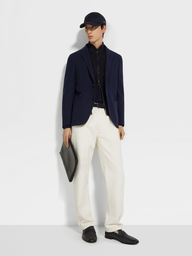 ZEGNA NAVY BLUE HIGH PERFORMANCE™ JERSEY WOOL AND COTTON JACKET outlook