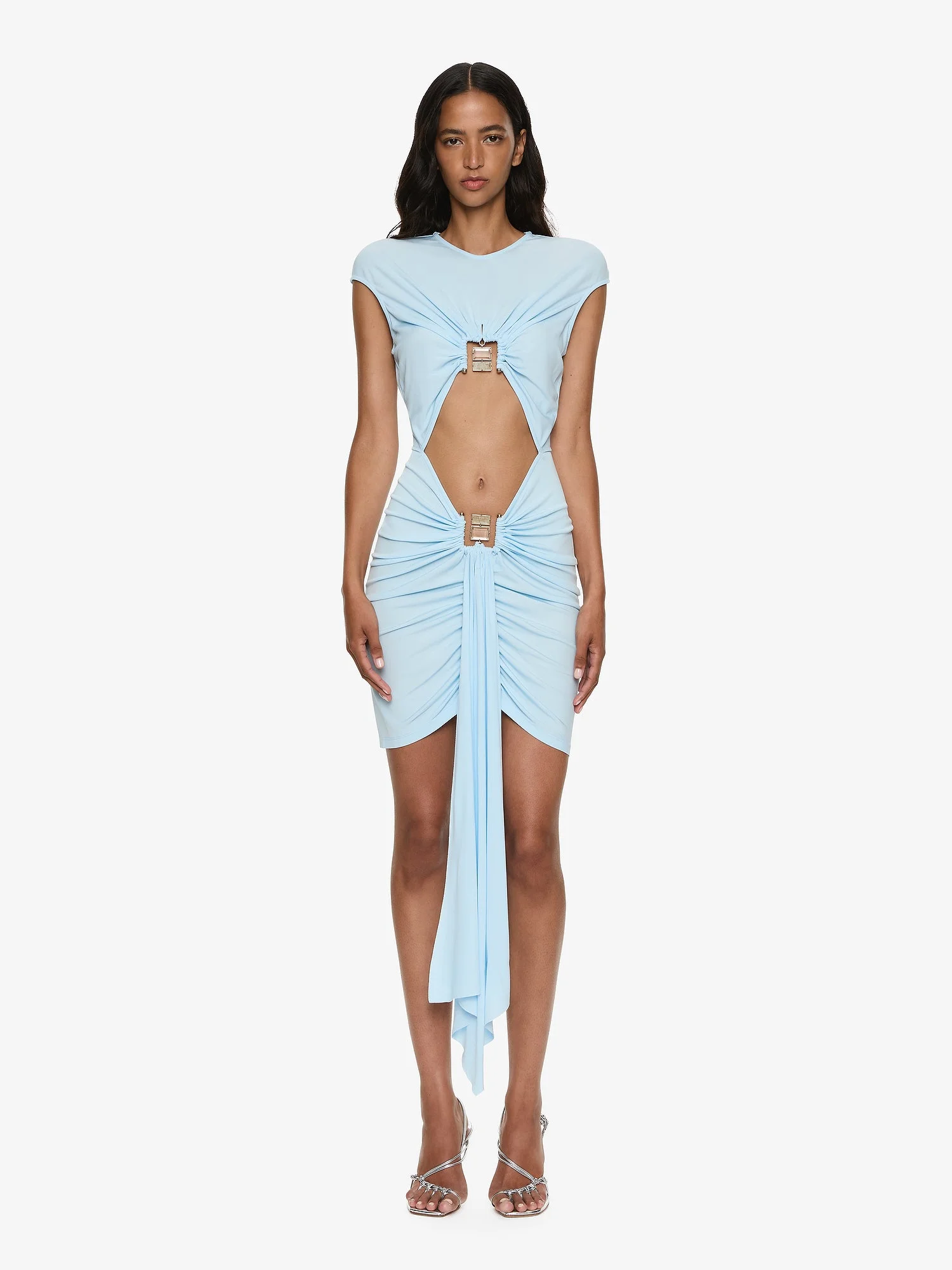 Bezel Quartz Disconnect Short Sleeve Mini Dress - 1