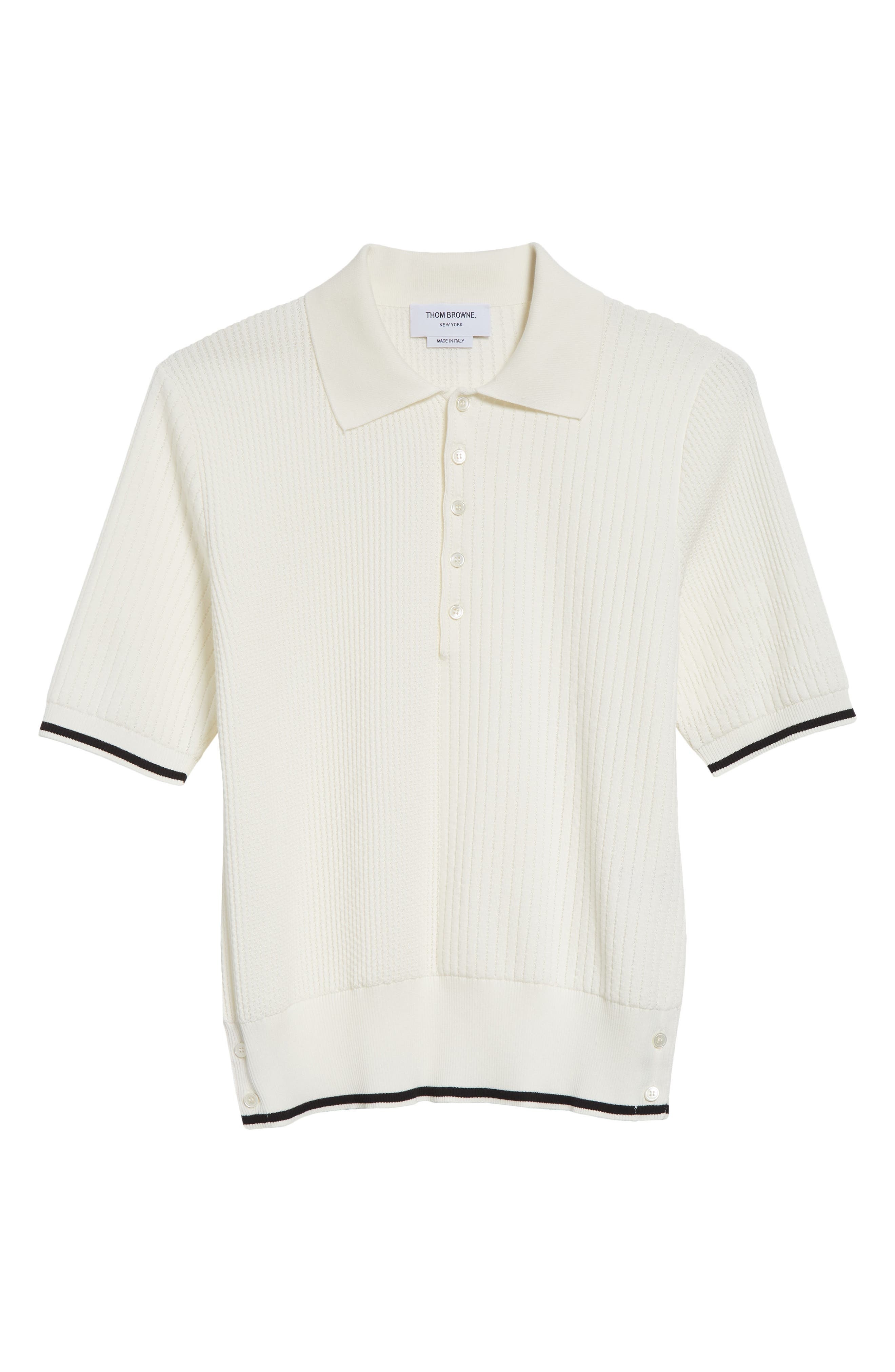 Thom Browne Mixed Stitch Polo in White at Nordstrom - 6
