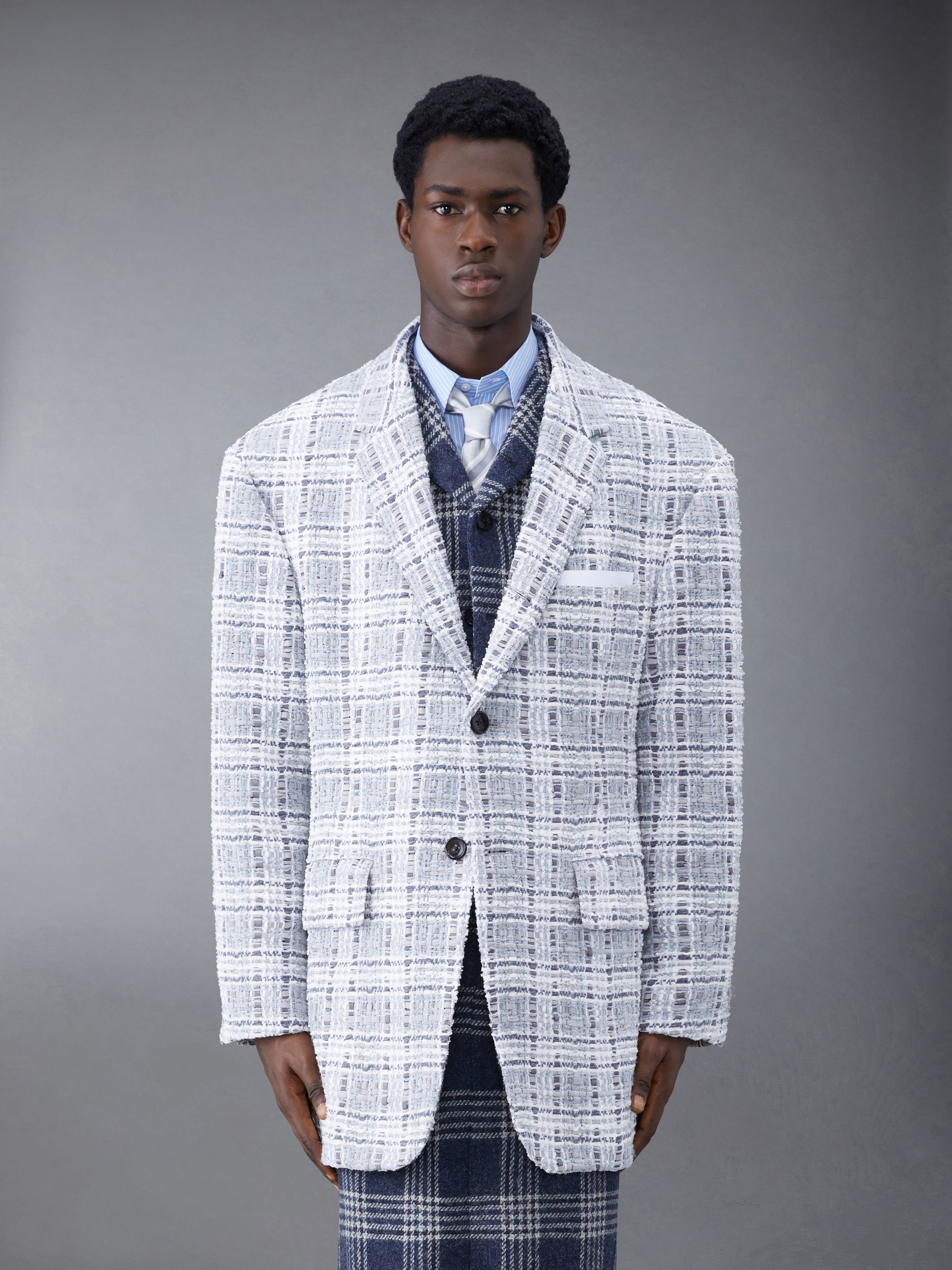 Prince of Wales Chenille Tweed Oversized Classic Sport Coat - 1