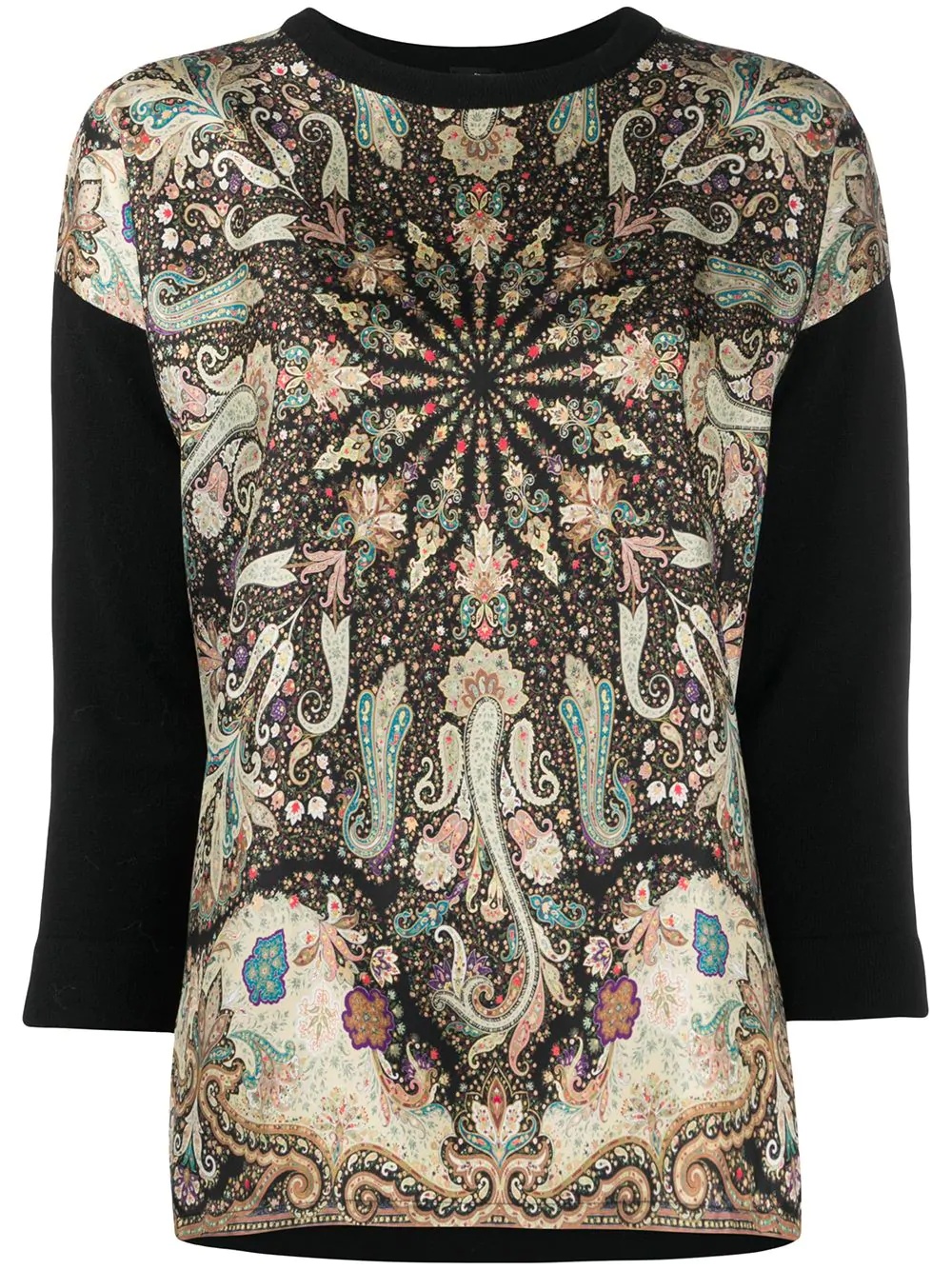 paisley print contrast-sleeve jumper - 1