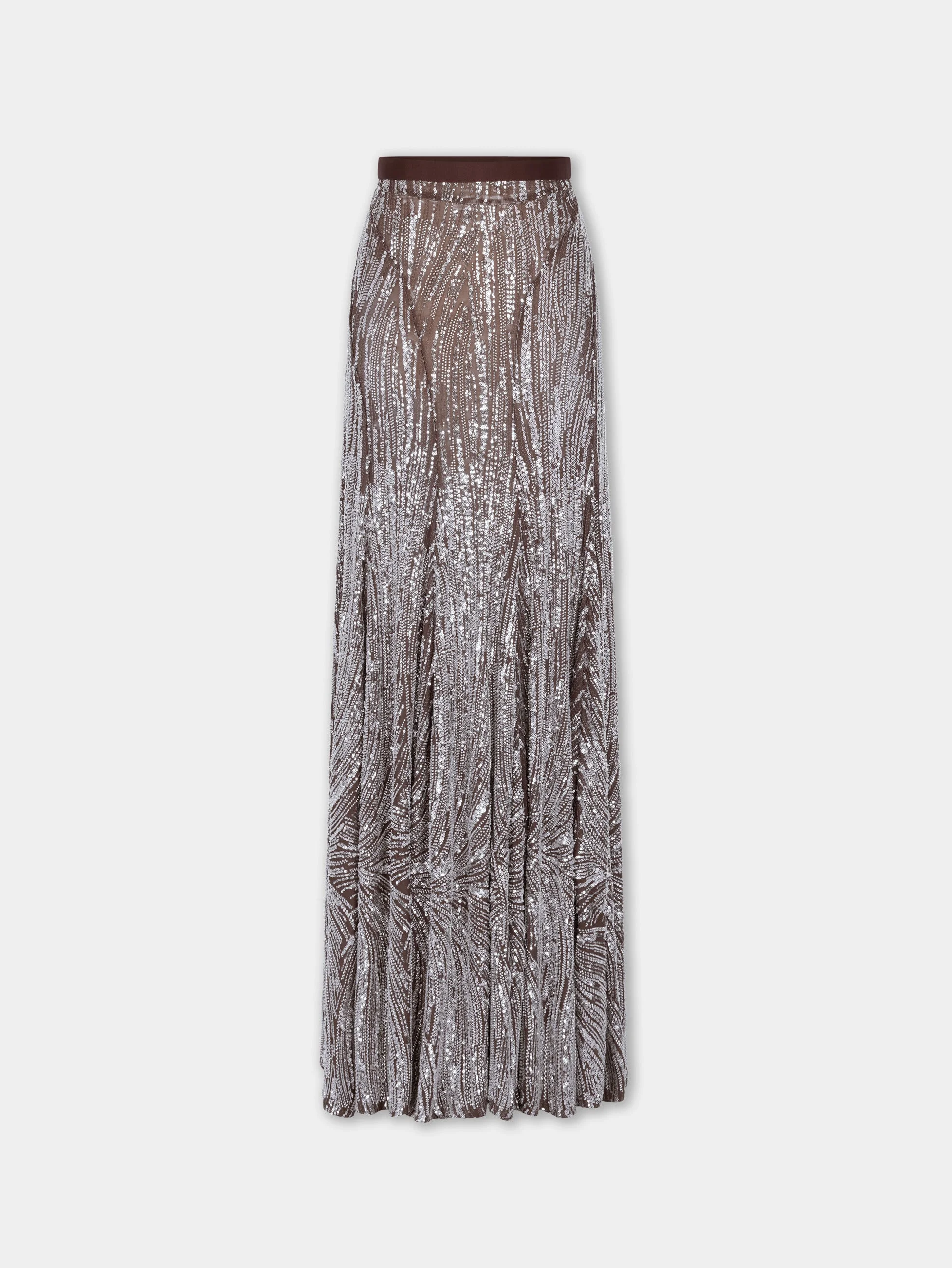 LONG FLUID SKIRT WITH SILVER EMBROIDERY DETAILS - 1