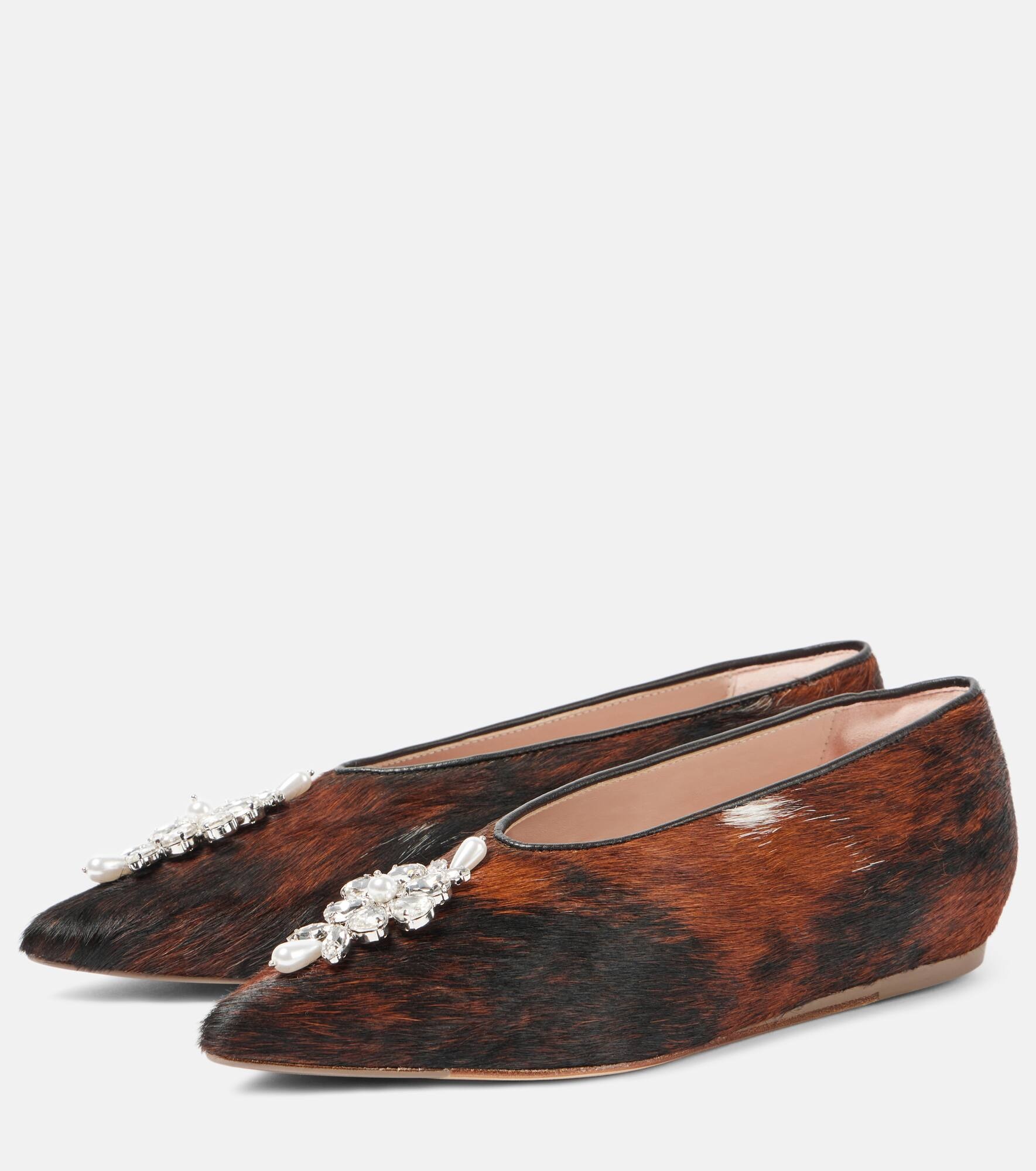 Embellished calf hair ballet flats - 4