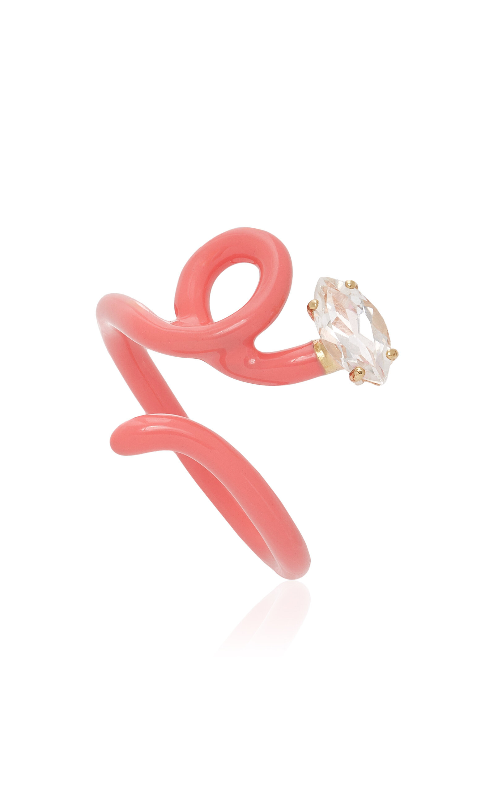 Baby Vine Enameled 9K Rose Gold Crystal Ring pink - 3