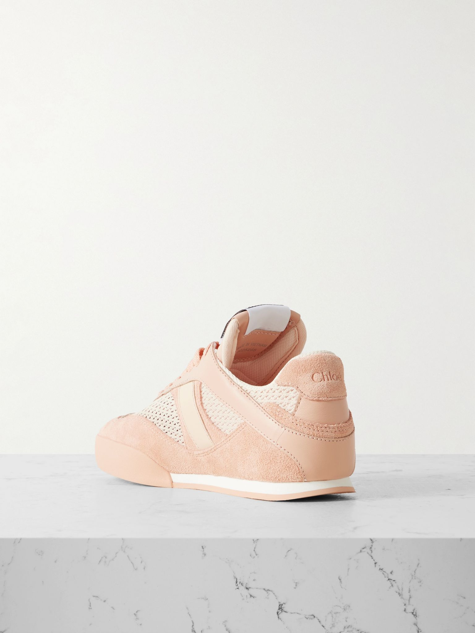Kick leather and suede-trimmed mesh sneakers Peach - 3