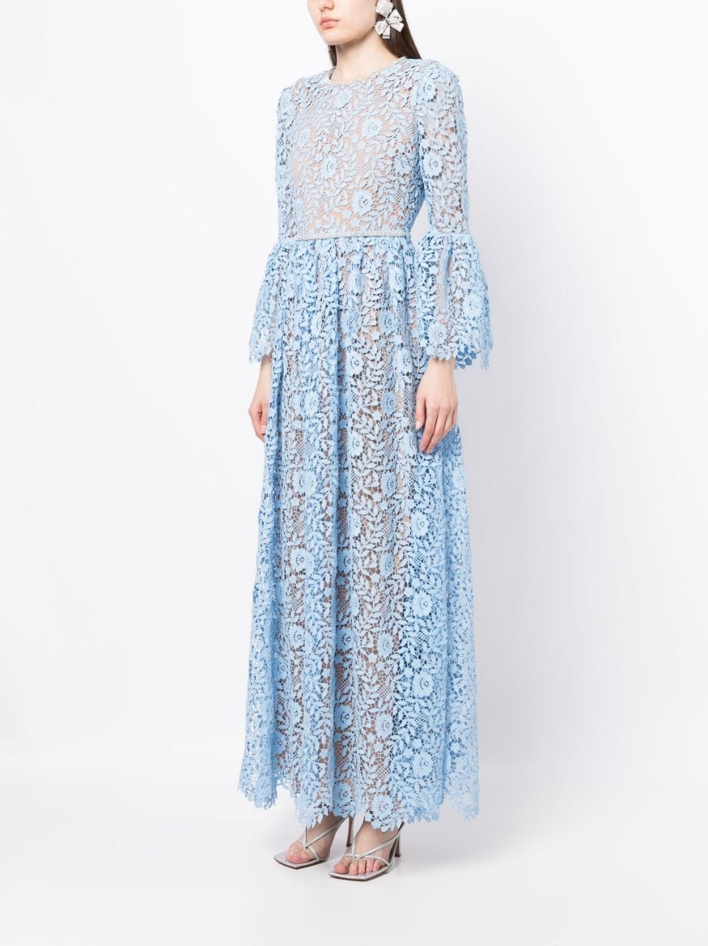 lace-embroidered round-neck dress - 3