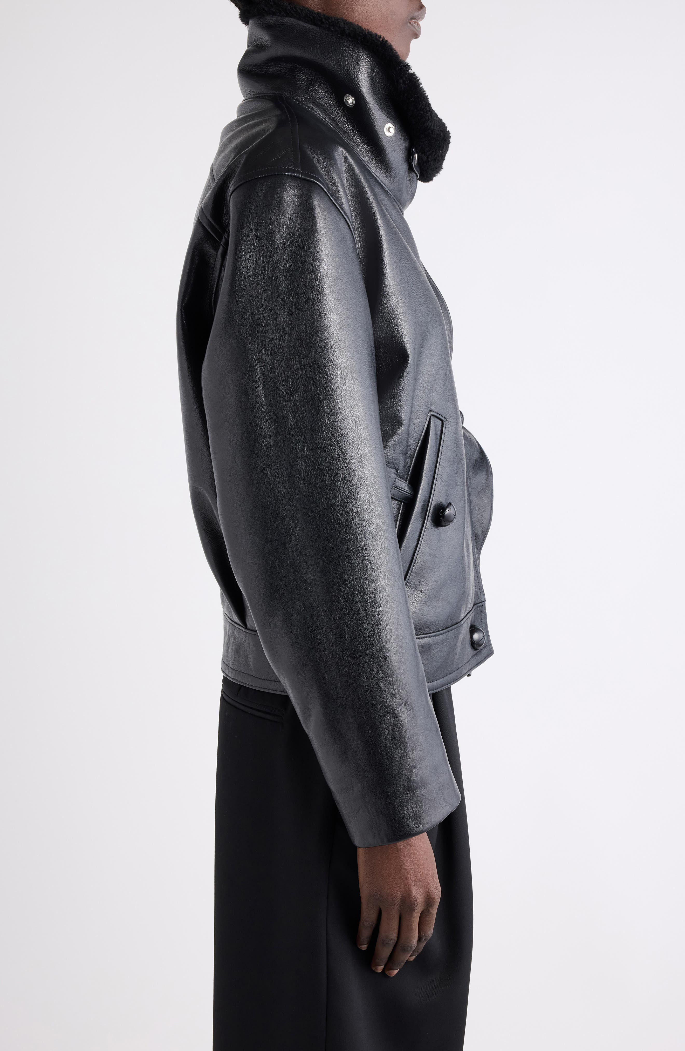 Isabel Marant Briyana Leather Moto Jacket with Genuine Shearling Trim in Black at Nordstrom - 4