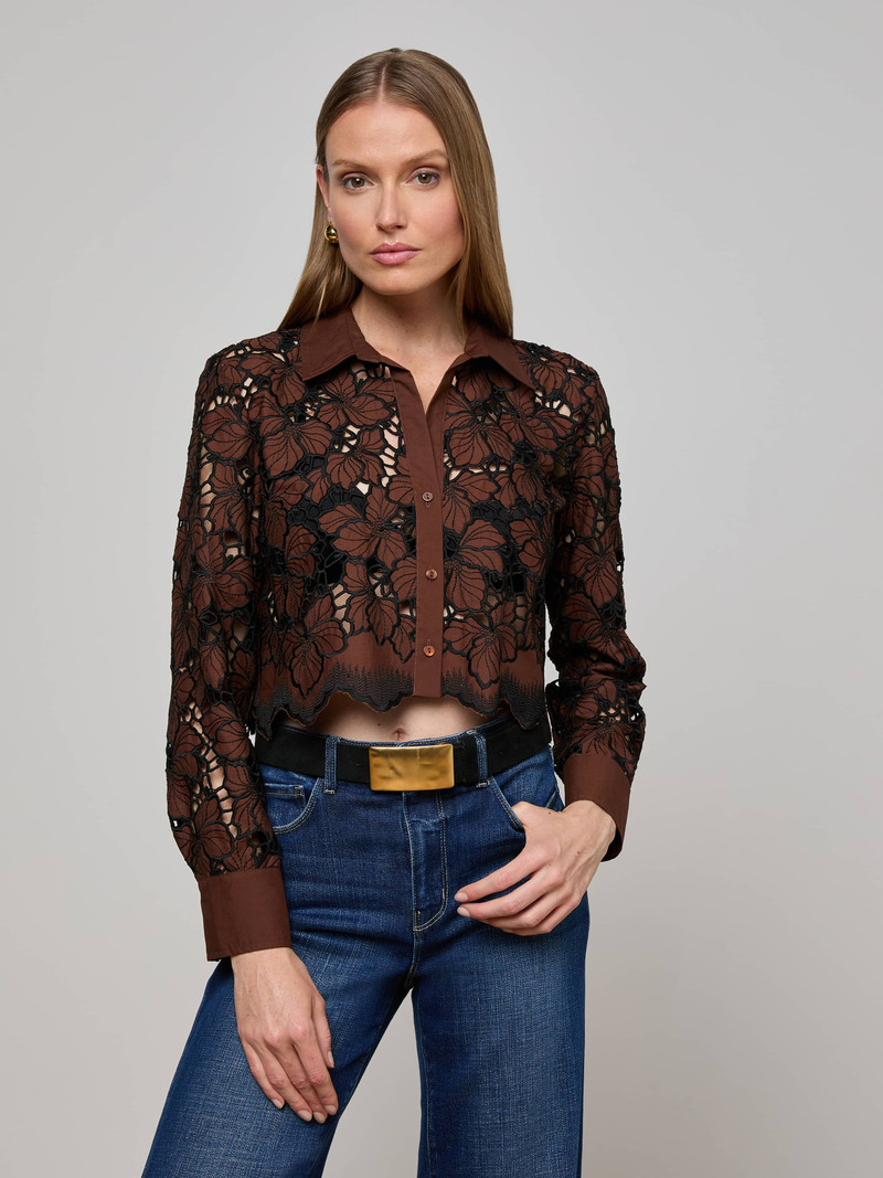 L'AGENCE Seychelle Cropped Eyelet Blouse outlook