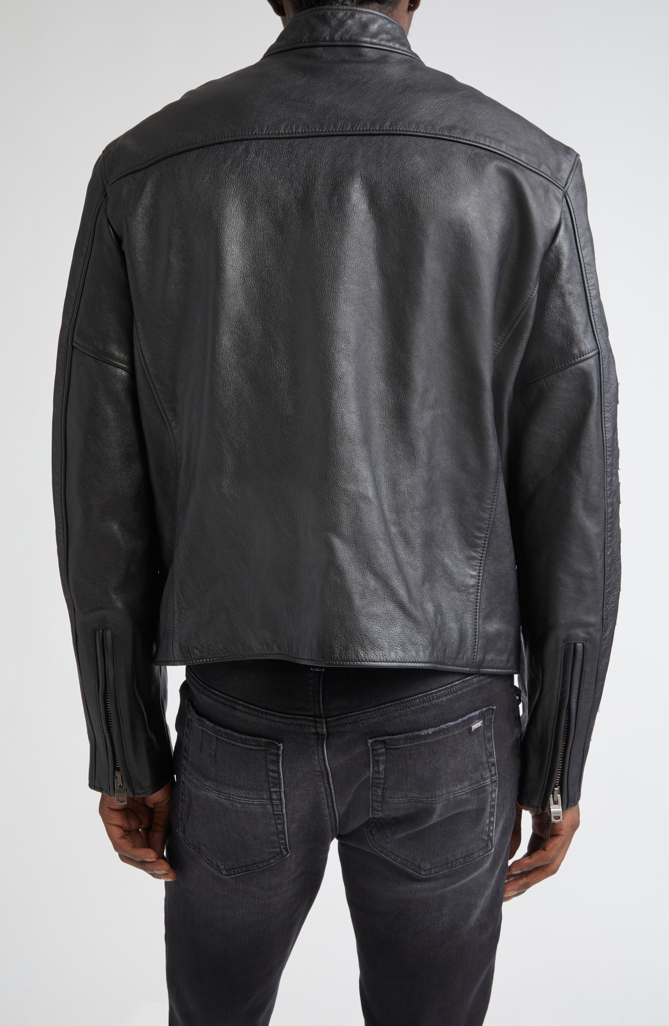 AMIRI Patches Leather Racer Jacket in Black at Nordstrom - 3