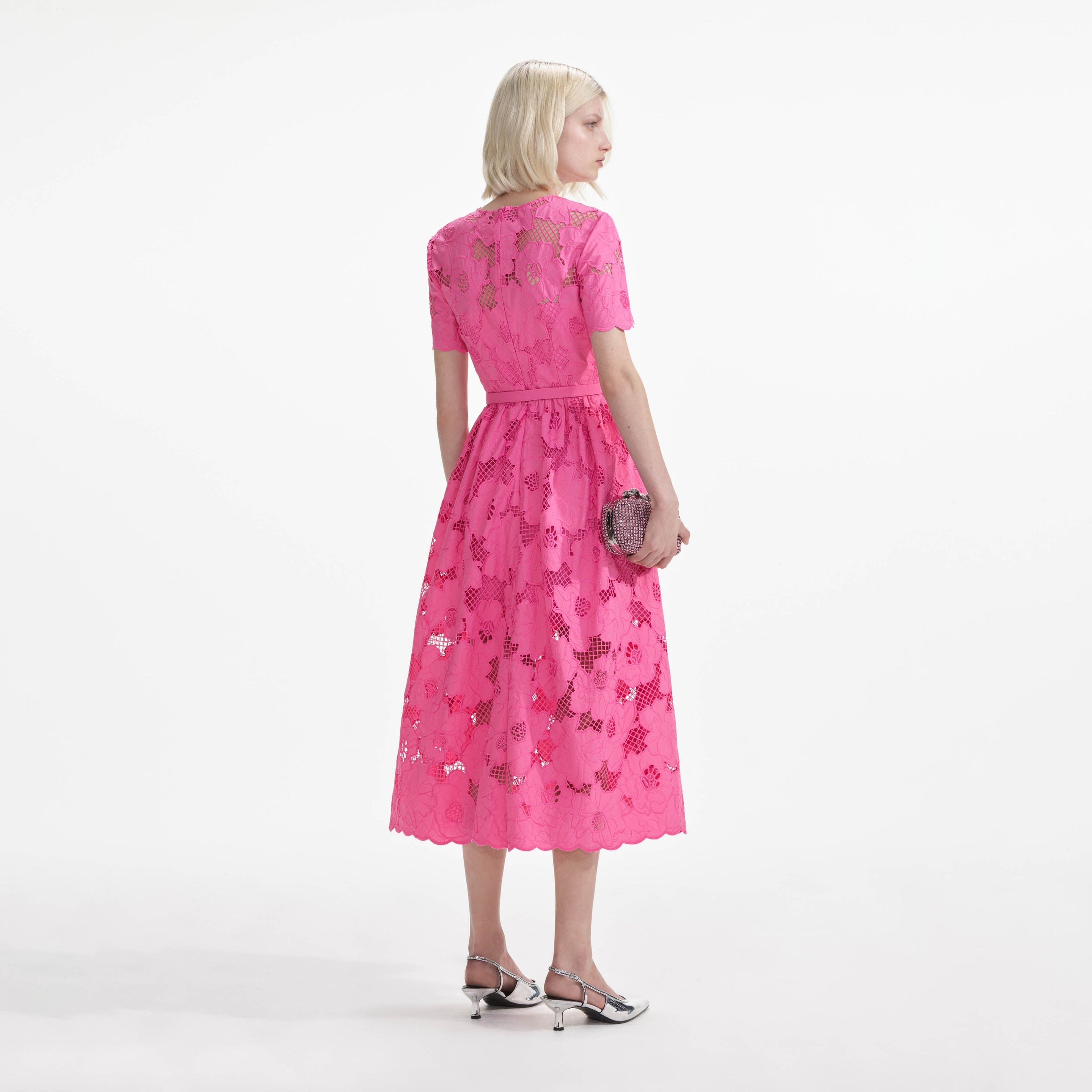 self-portrait Pink Cotton Lace Midi Dress | REVERSIBLE
