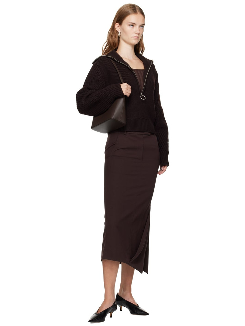 RECTO Burgundy Asymmetric Midi Skirt outlook