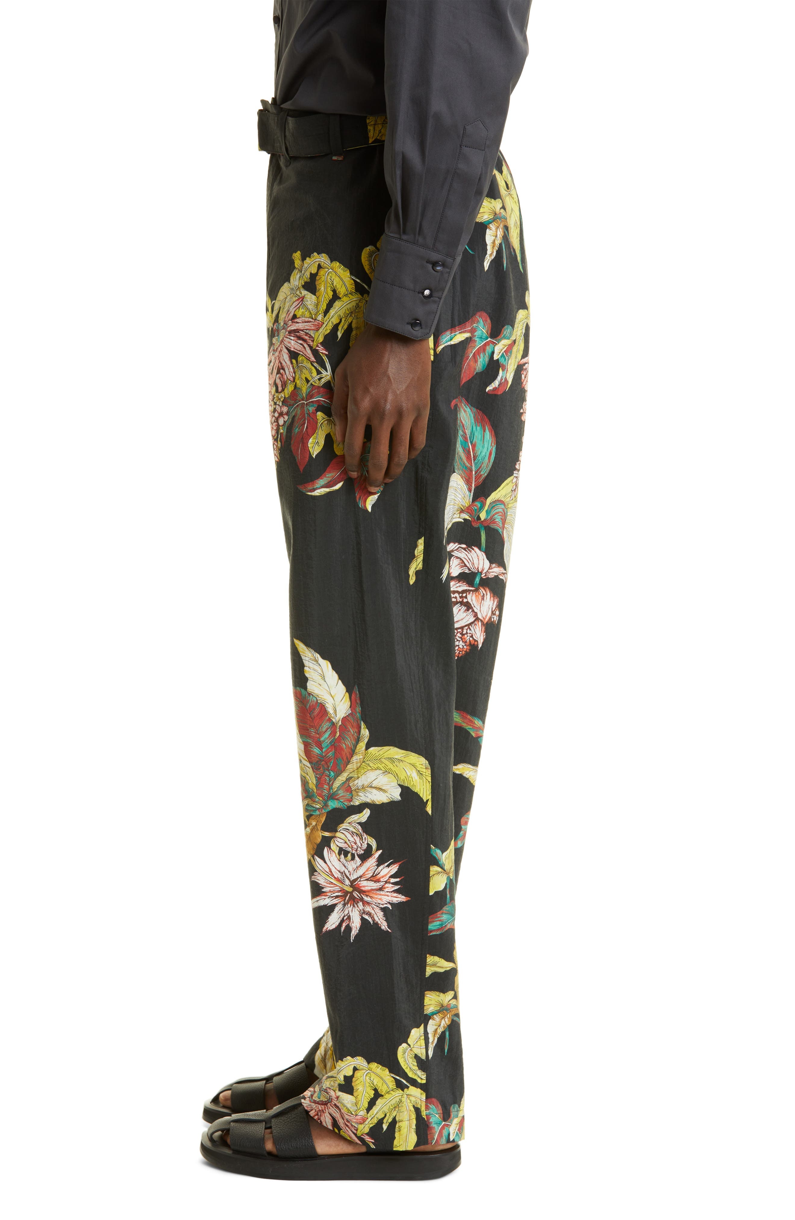 Lemaire Tropical Print Belted Loose Fit Silk Blend Pants in Mu150 Multicolor at Nordstrom, Size 30 U - 4