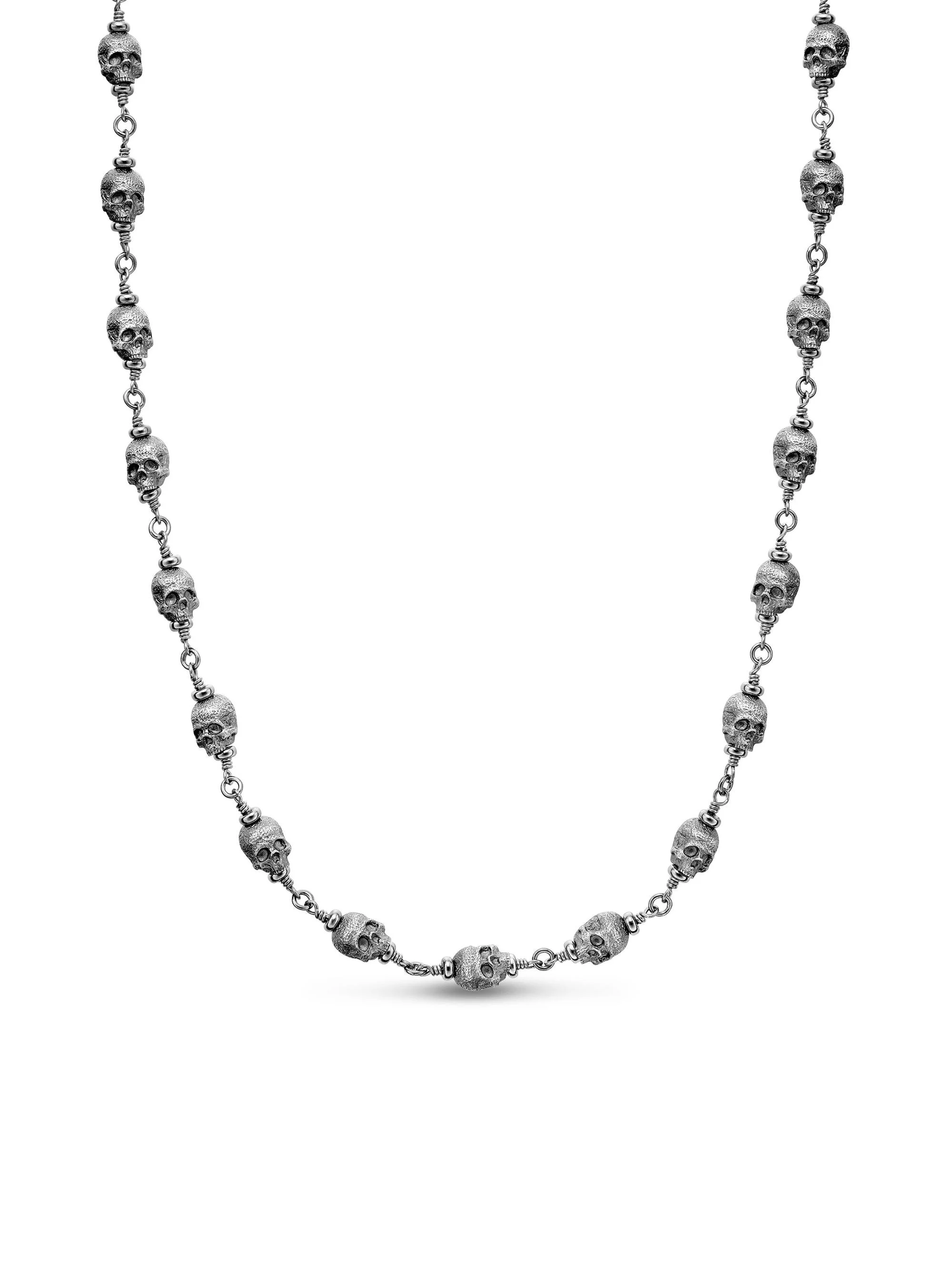 Men's Memento Mori Skull Rosary Necklace in Sterling Silver, 9mm - Silver - 1