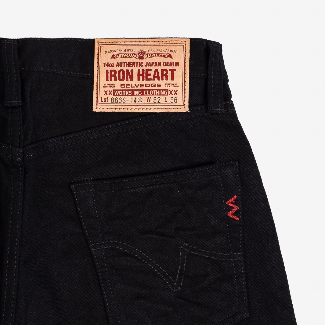 IH-666S-142bb 14oz Selvedge Denim Slim Straight Cut Jeans - Black/Black - 7