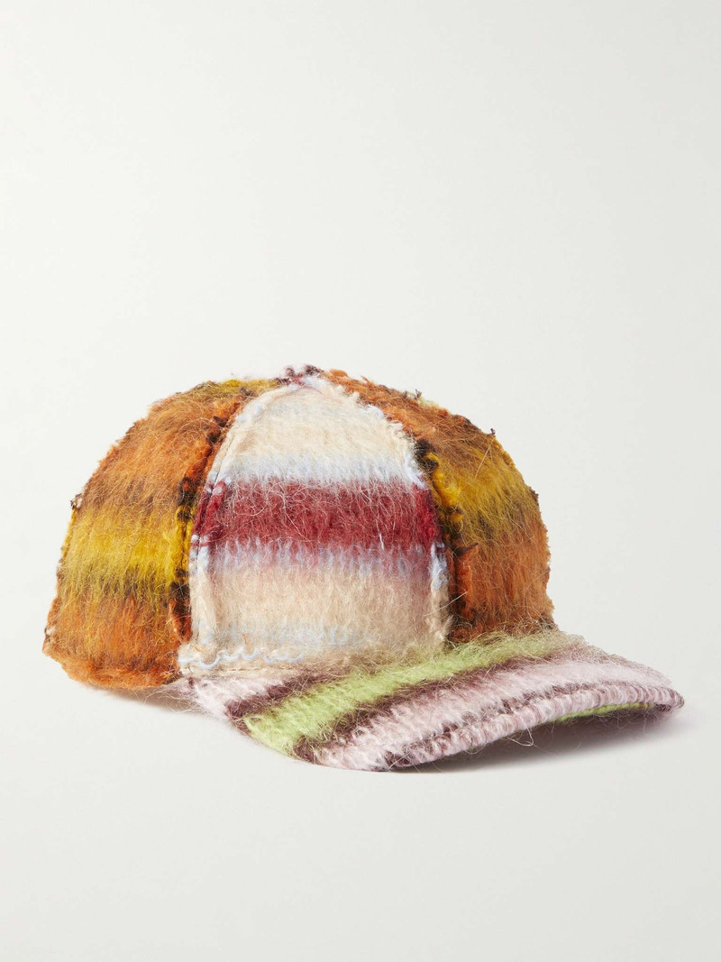 Patchworked Striped Mohair-Blend Baseball Cap 1