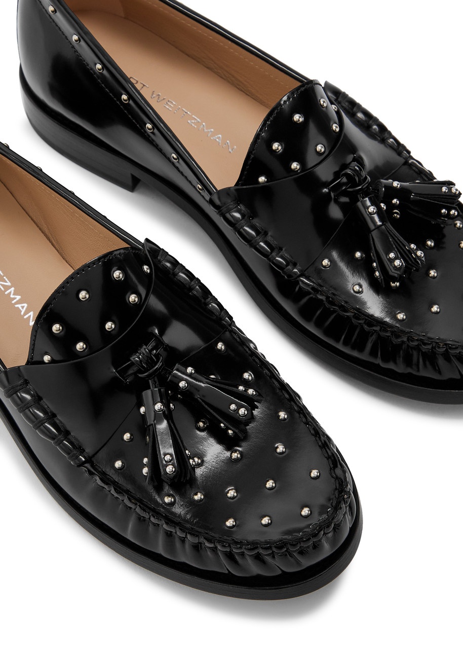 Stuart Weitzman Lottie Studded Glossed Leather Loafers - 3