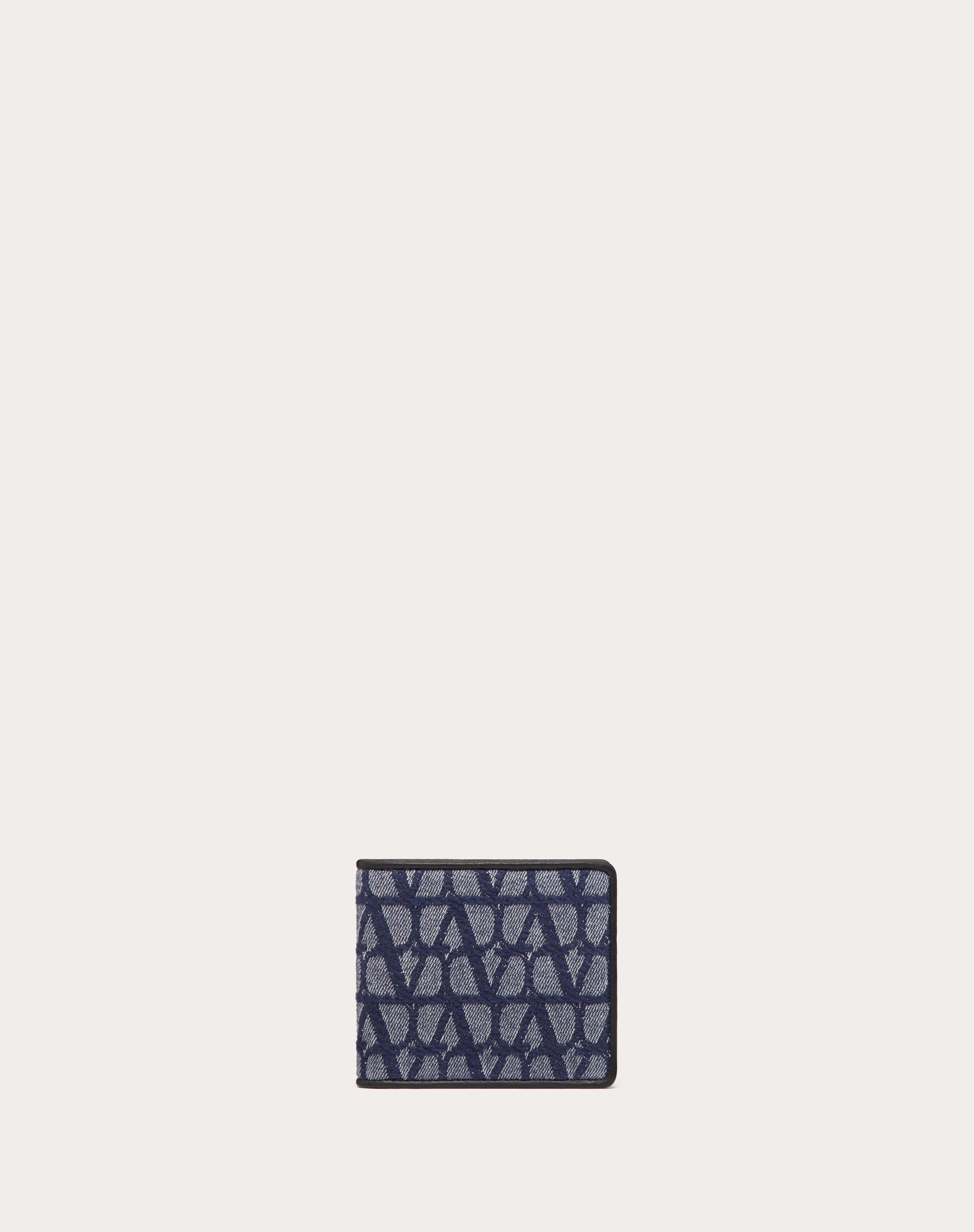 TOILE ICONOGRAPHE WALLET IN DENIM-EFFECT JACQUARD FABRIC WITH LEATHER DETAILS - 1