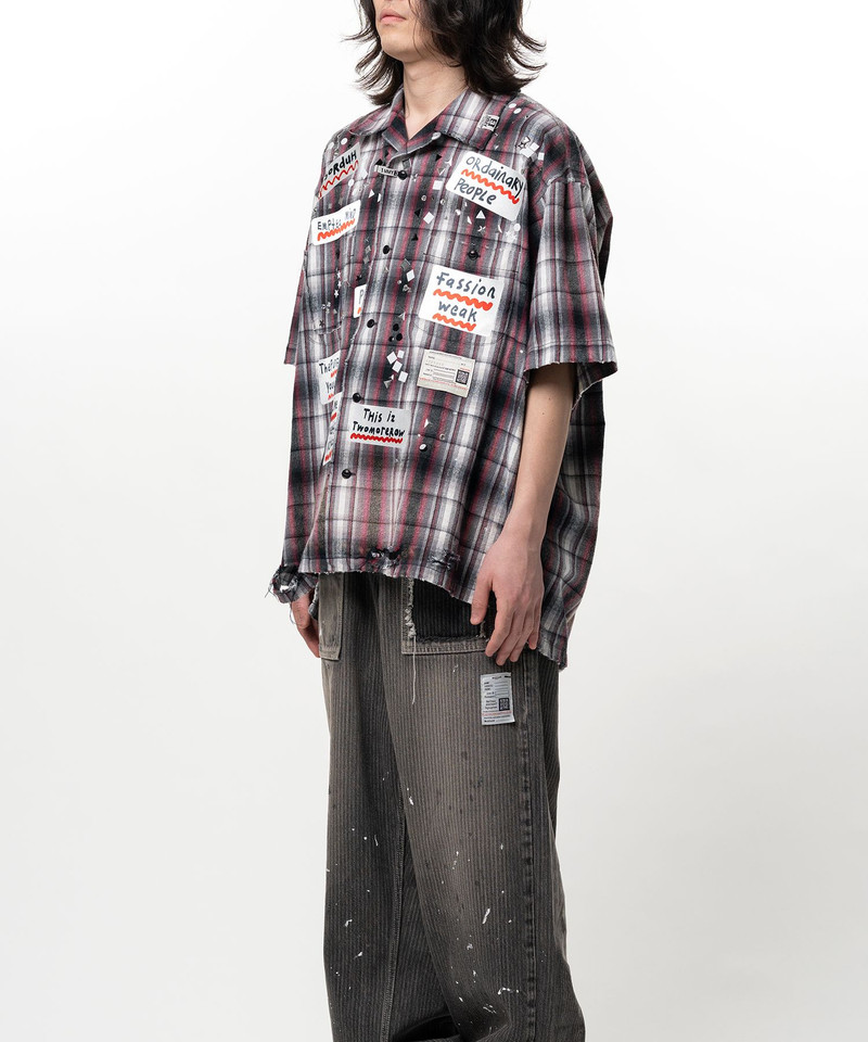 Embellished Sticker Short Sleeve Check Shirt 5