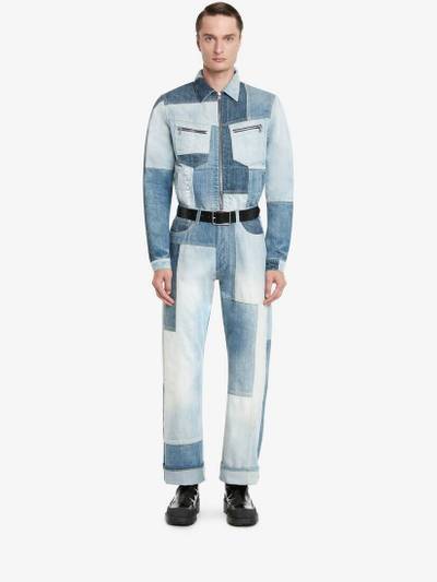 Alexander McQueen Men's Patchwork Wide-leg Jeans in Washed Blue outlook
