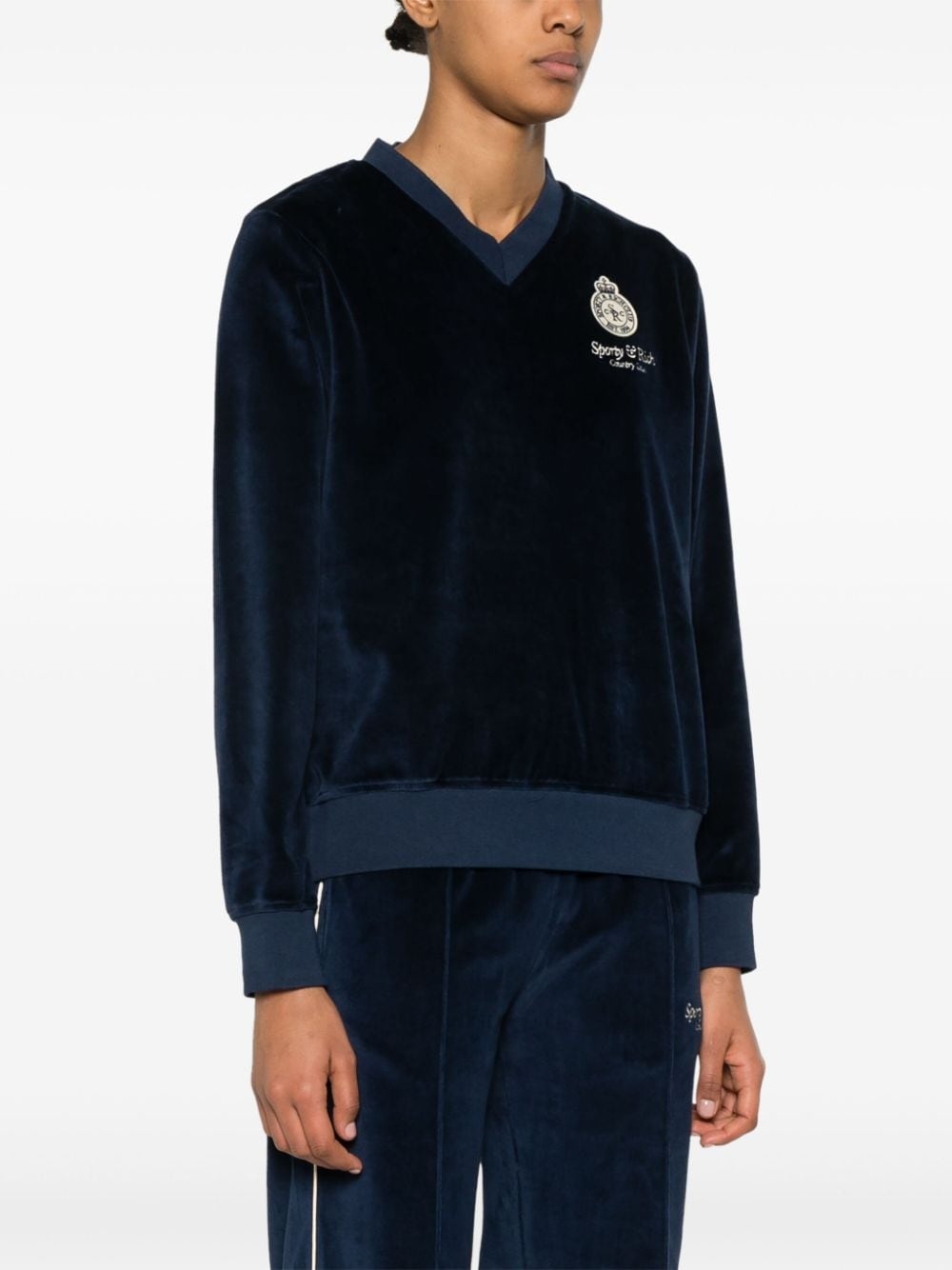 logo-appliquÃ© velour sweatshirt - 3