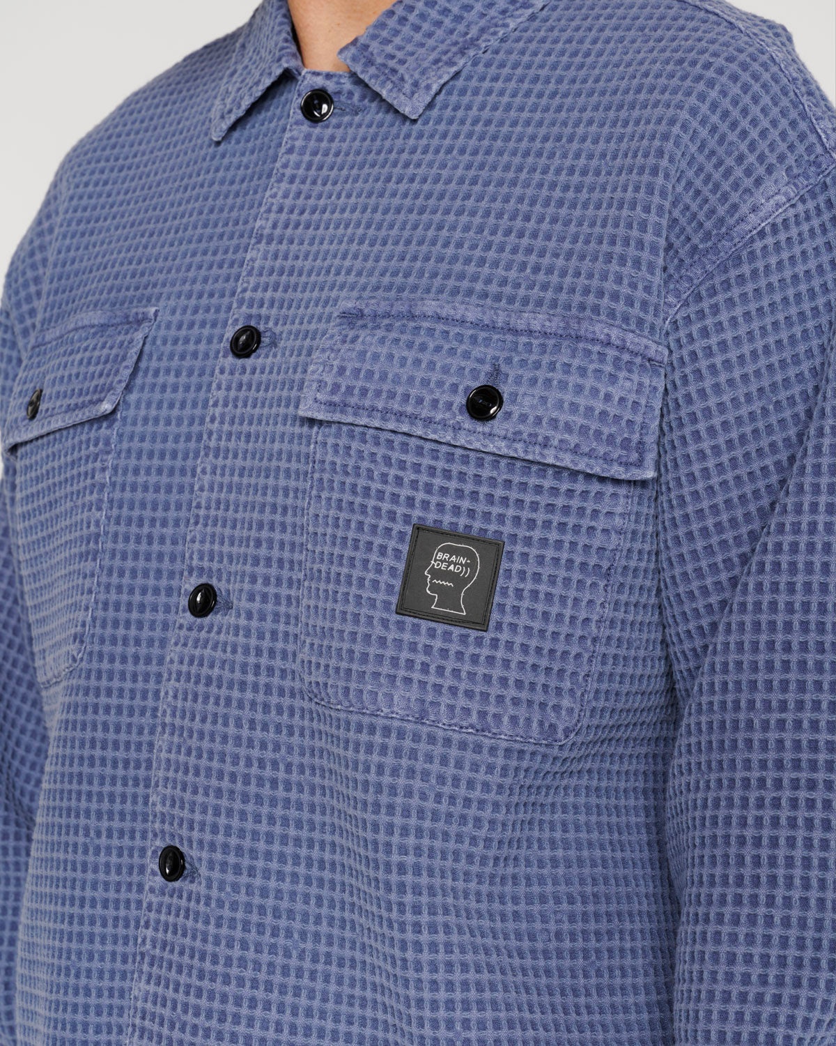 Waffle Button Front Shirt - Blueberry - 4