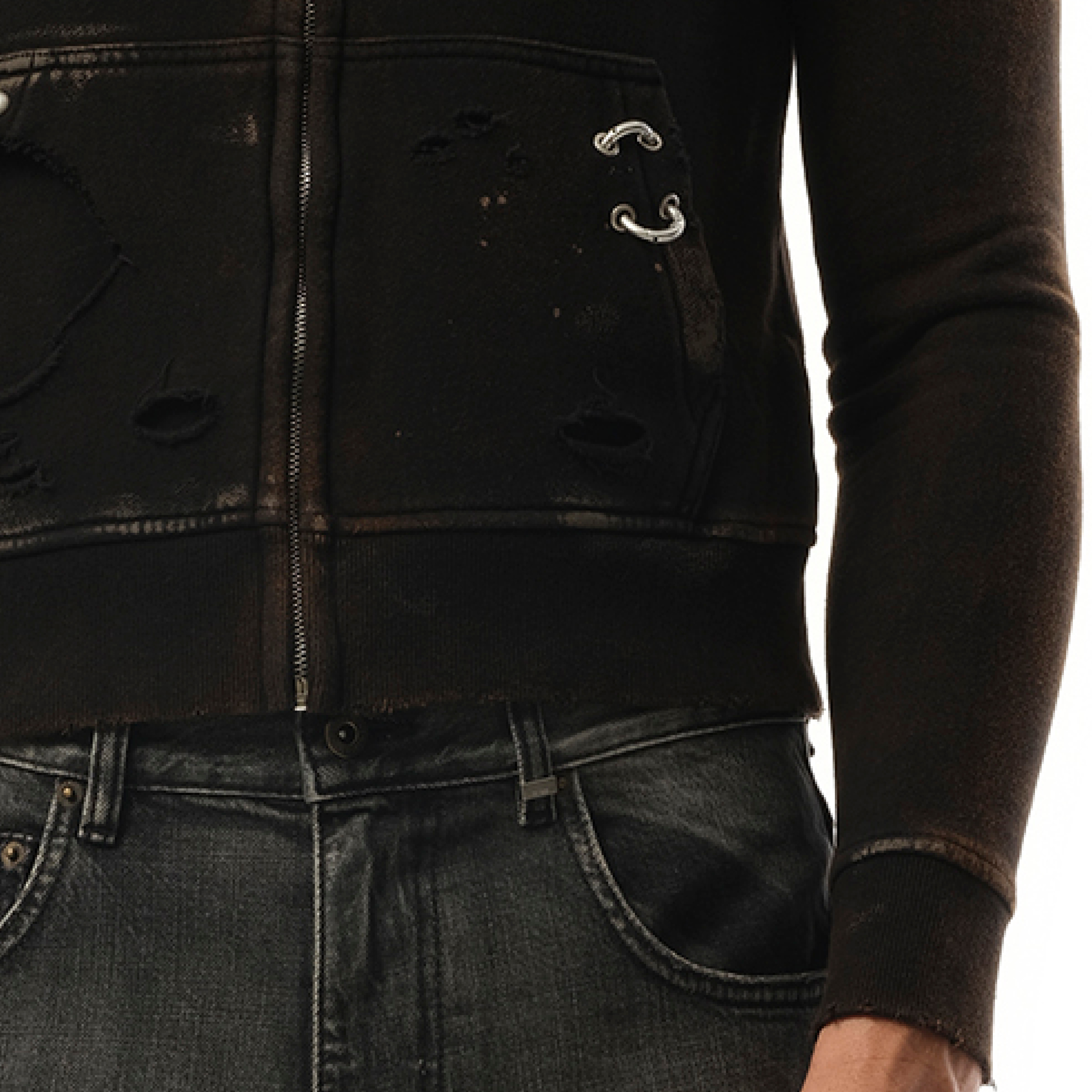 Piercing Detail Hoodie Zip-Up in Black - 3