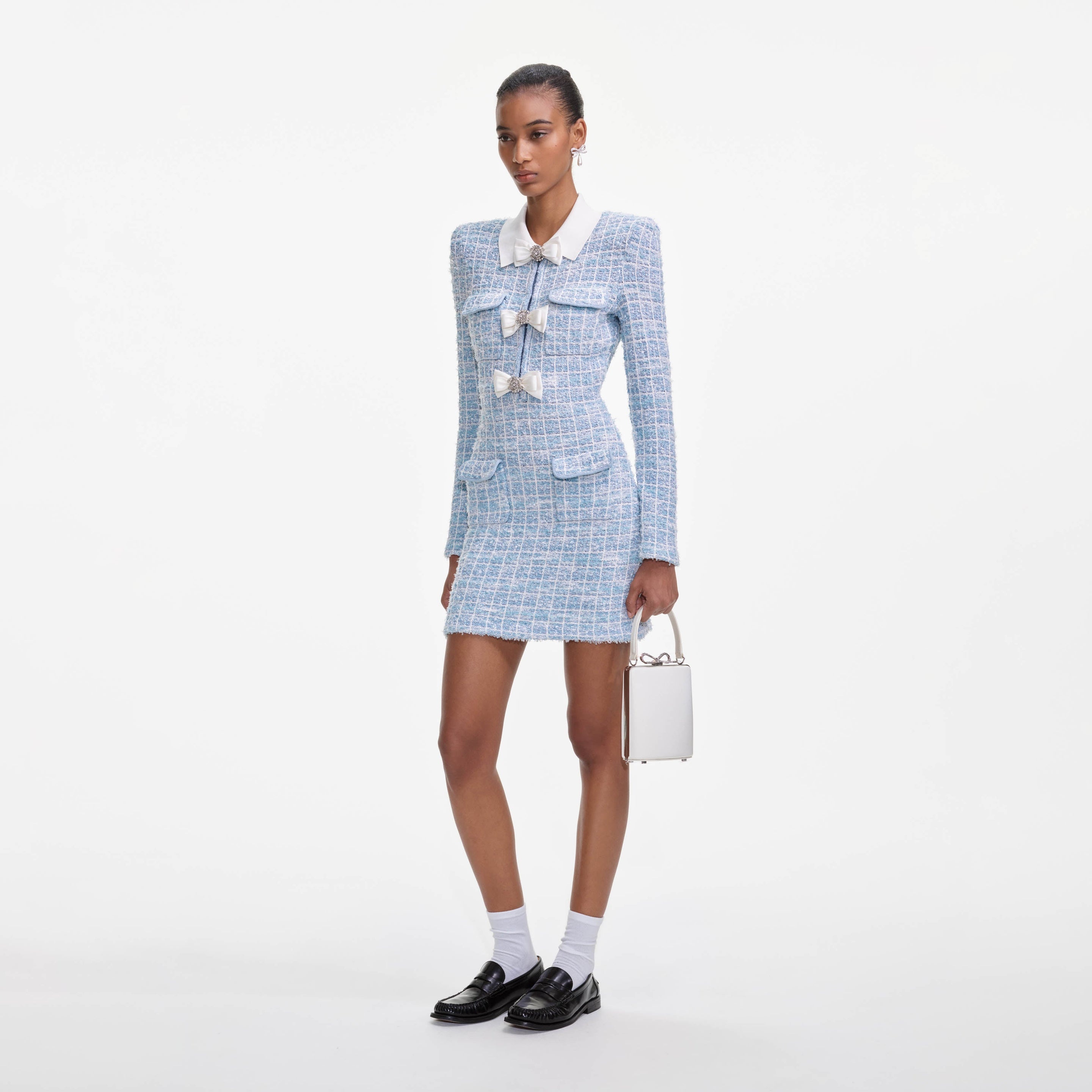 Blue Check Collared Knit Mini Dress - 2