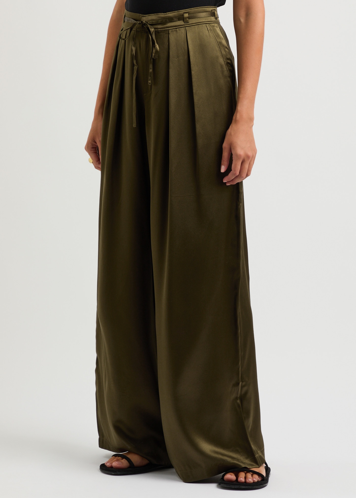 Wide-leg silk-satin trousers - 2