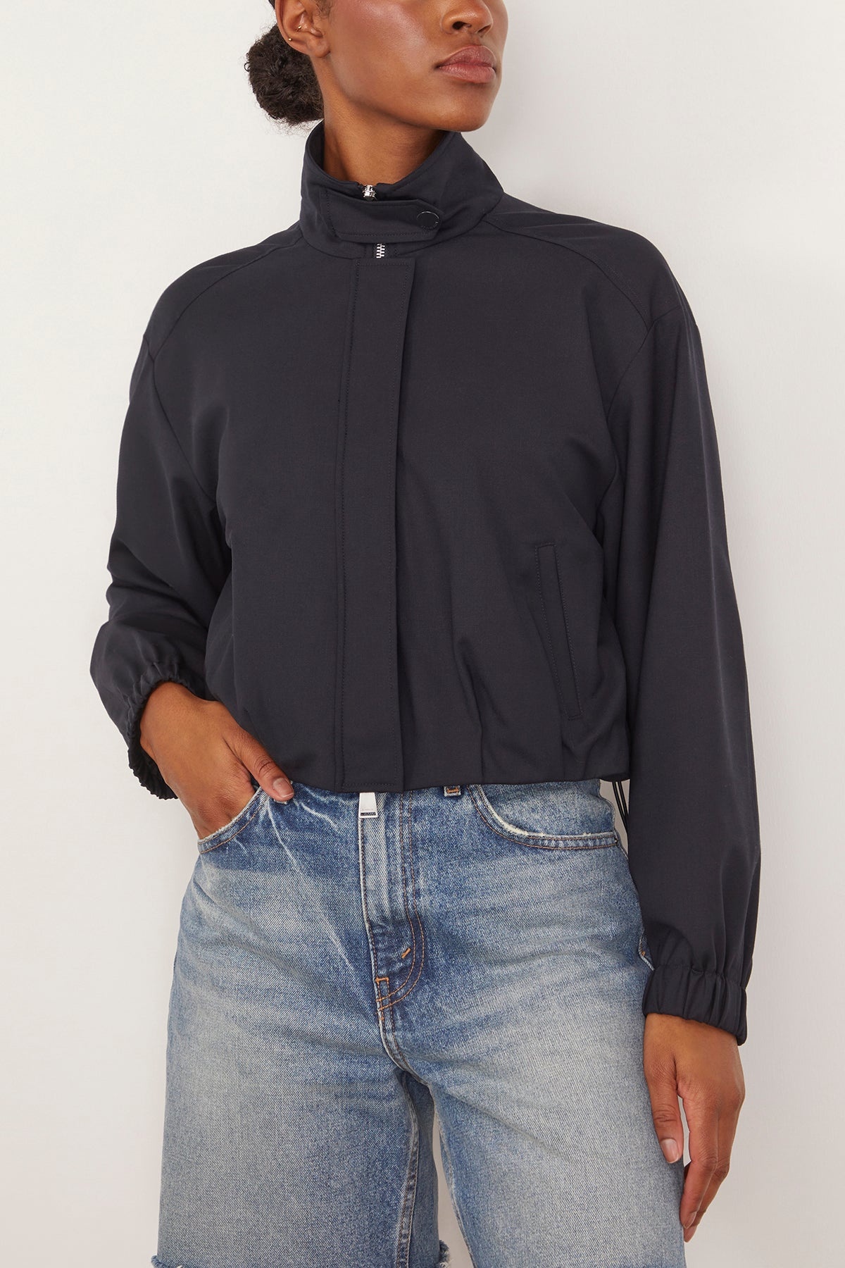 Geniveve Cropped Track Jacket in Dark Midnight - 3