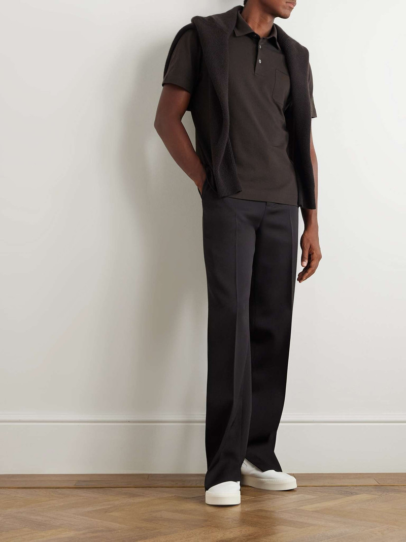 ZEGNA Slim-Fit Leather-Trimmed Cotton-Piqué Polo Shirt outlook