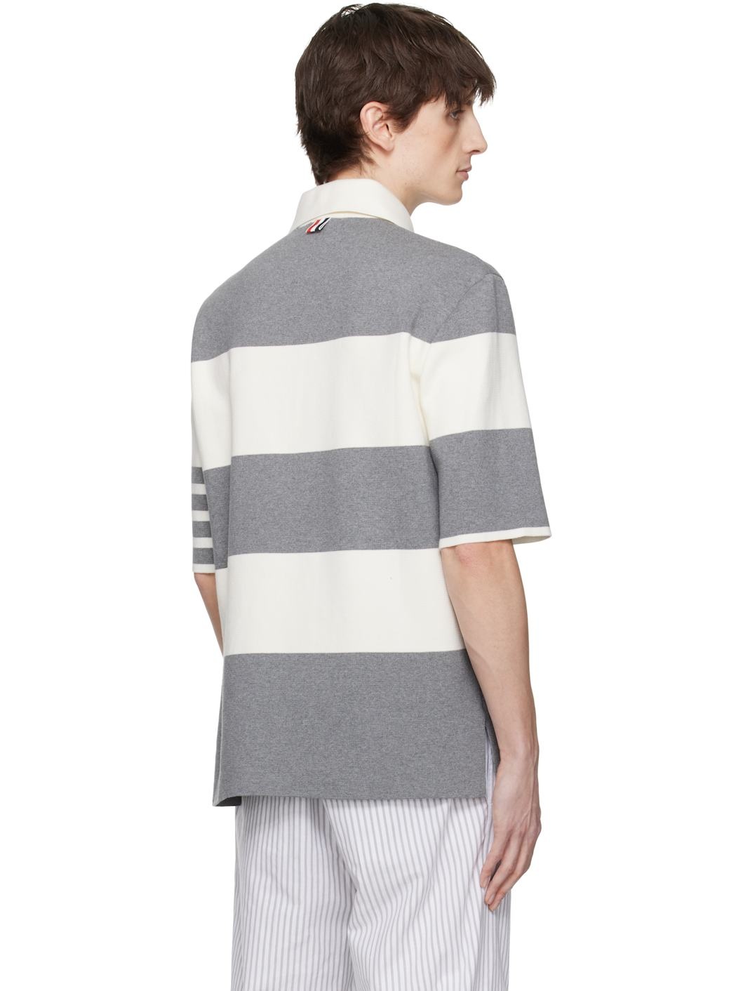 Gray & Off-White Rugby Stripe Milano Stitch SS Polo - 3