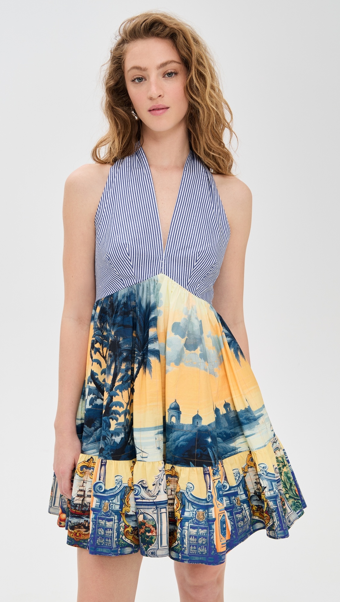 Ruffle Hem Halter Mini Dress - 1