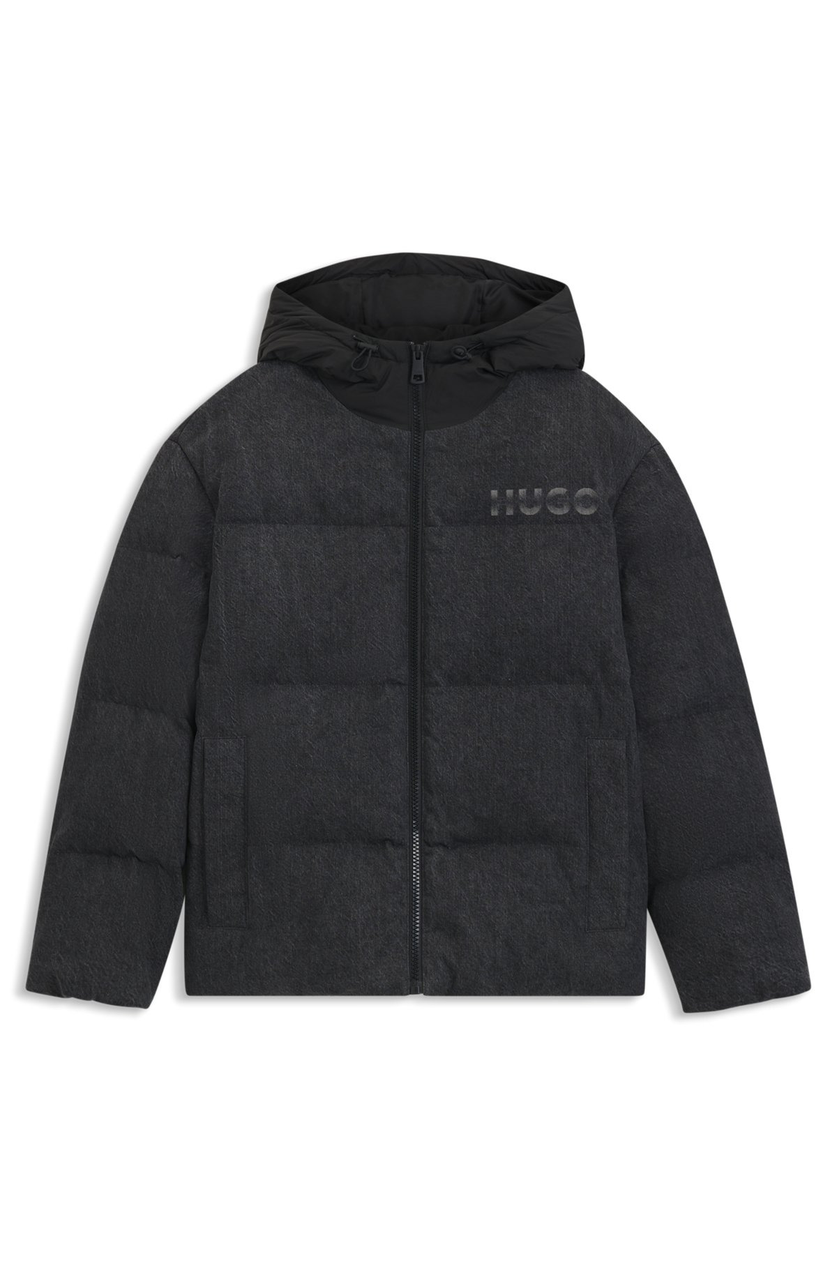 RELAXED-FIT PADDED JACKET IN BLACK DENIM WITH LOGOS - 1