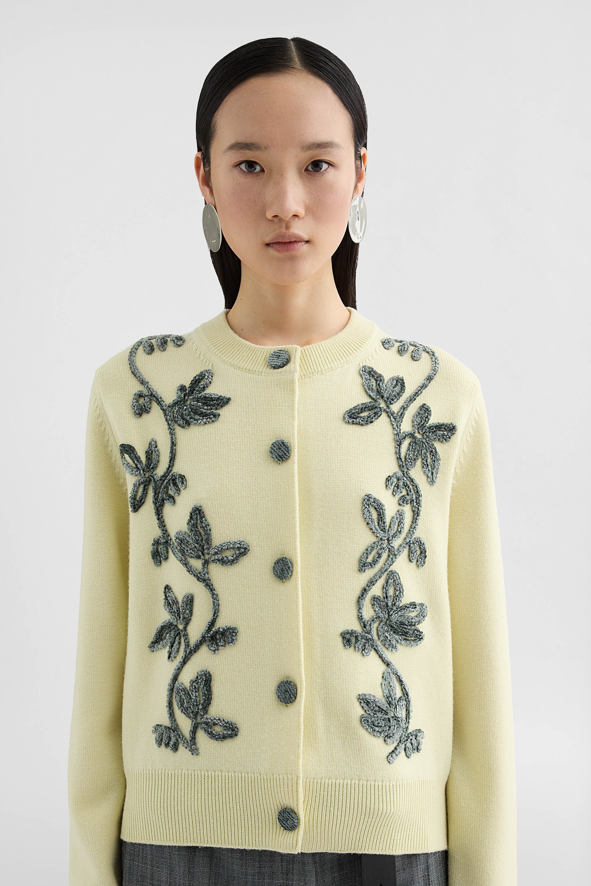 Wool Blend Embroidered Cardigan - 2