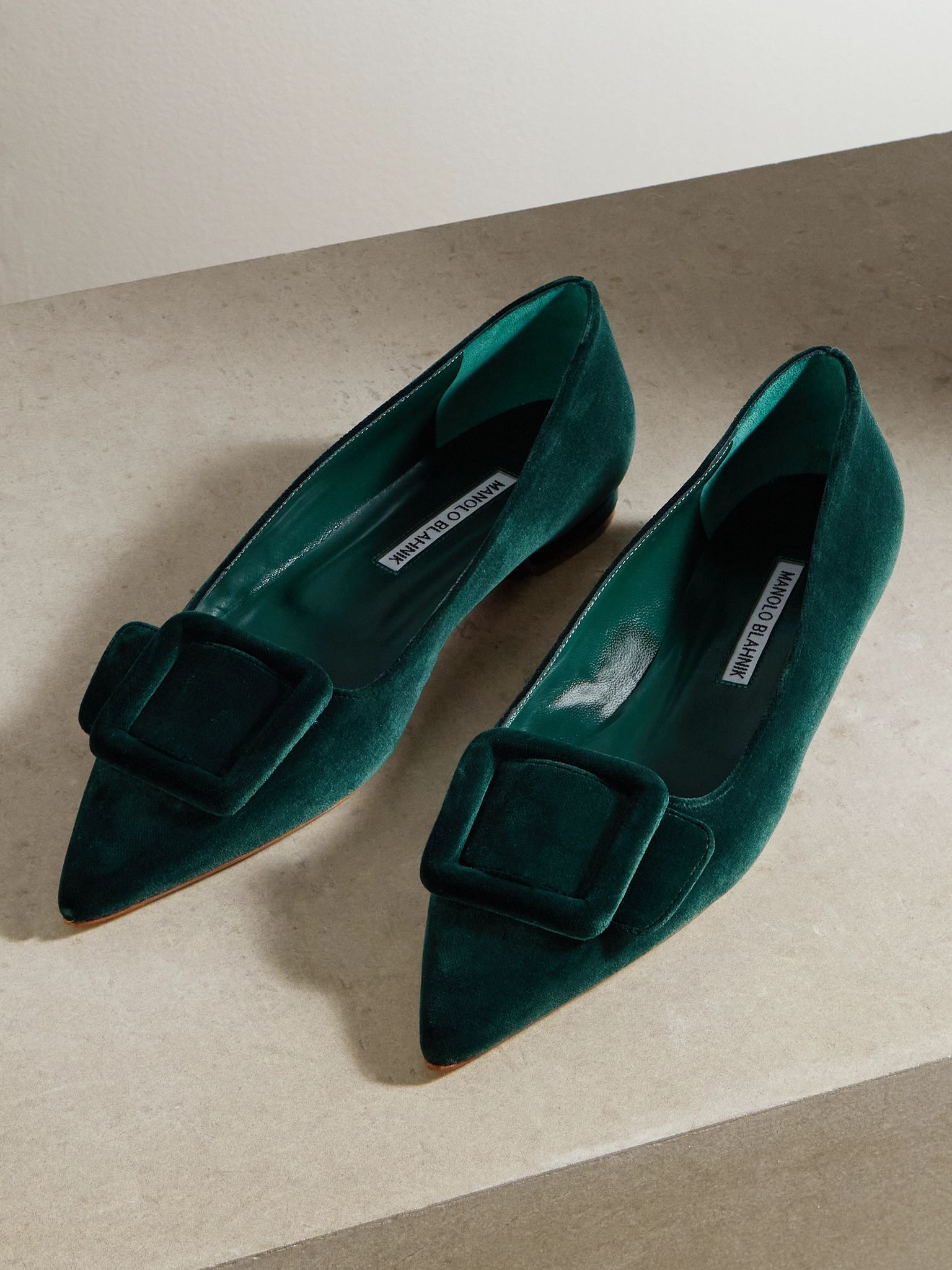 Maysale velvet pointed-toe flats Dark green - 5