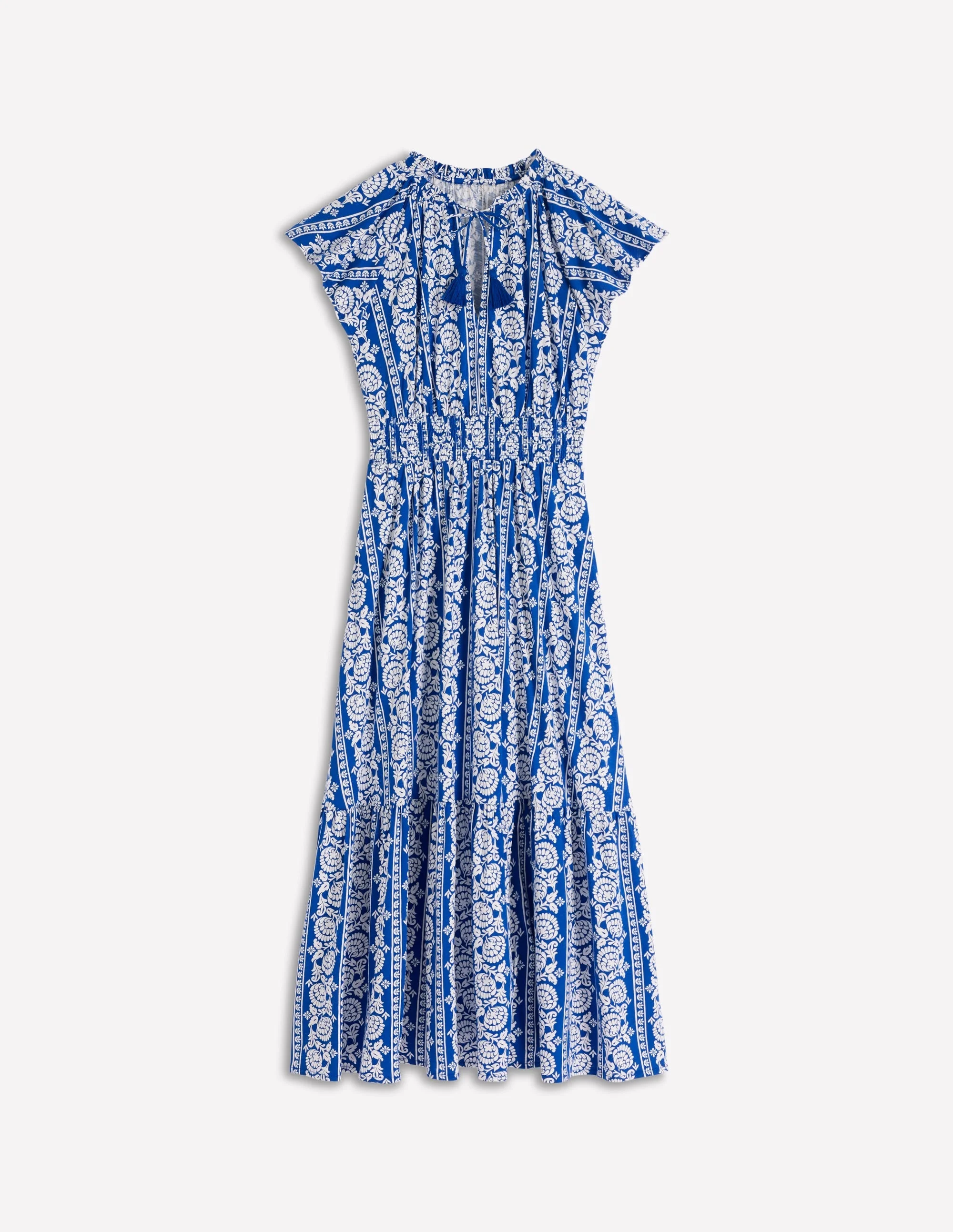 Tala Tiered Jersey Maxi Dress-Bright Blue, Ornate Floret - 1
