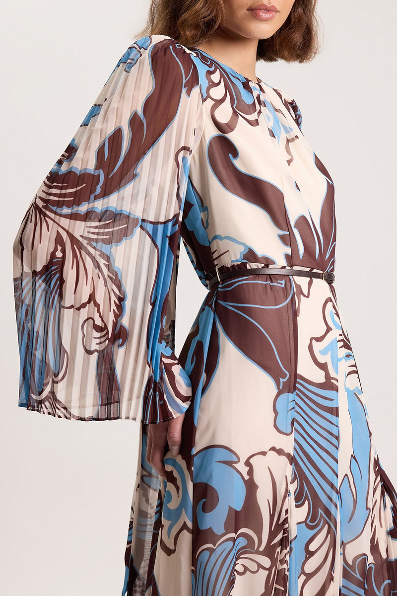 KAREN MILLEN Petite Paisley Blue Pleated Woven Maxi Dress outlook