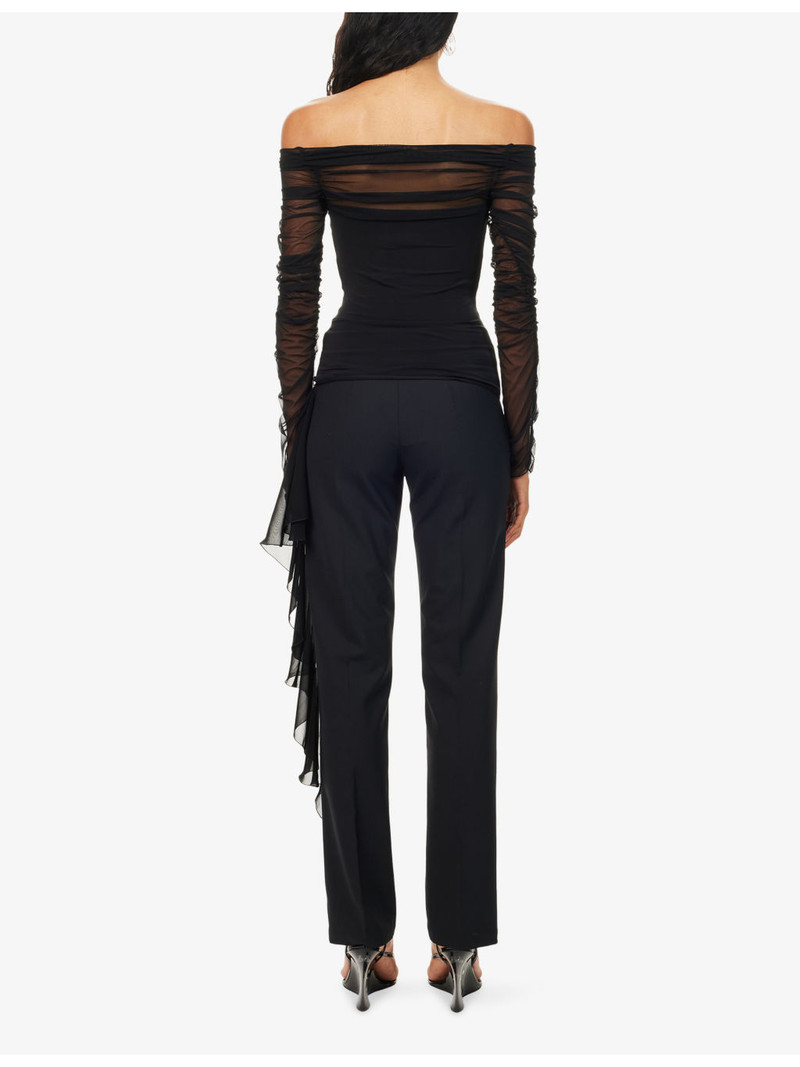 Long-Sleeve Ruched Stretch-Woven Top 4
