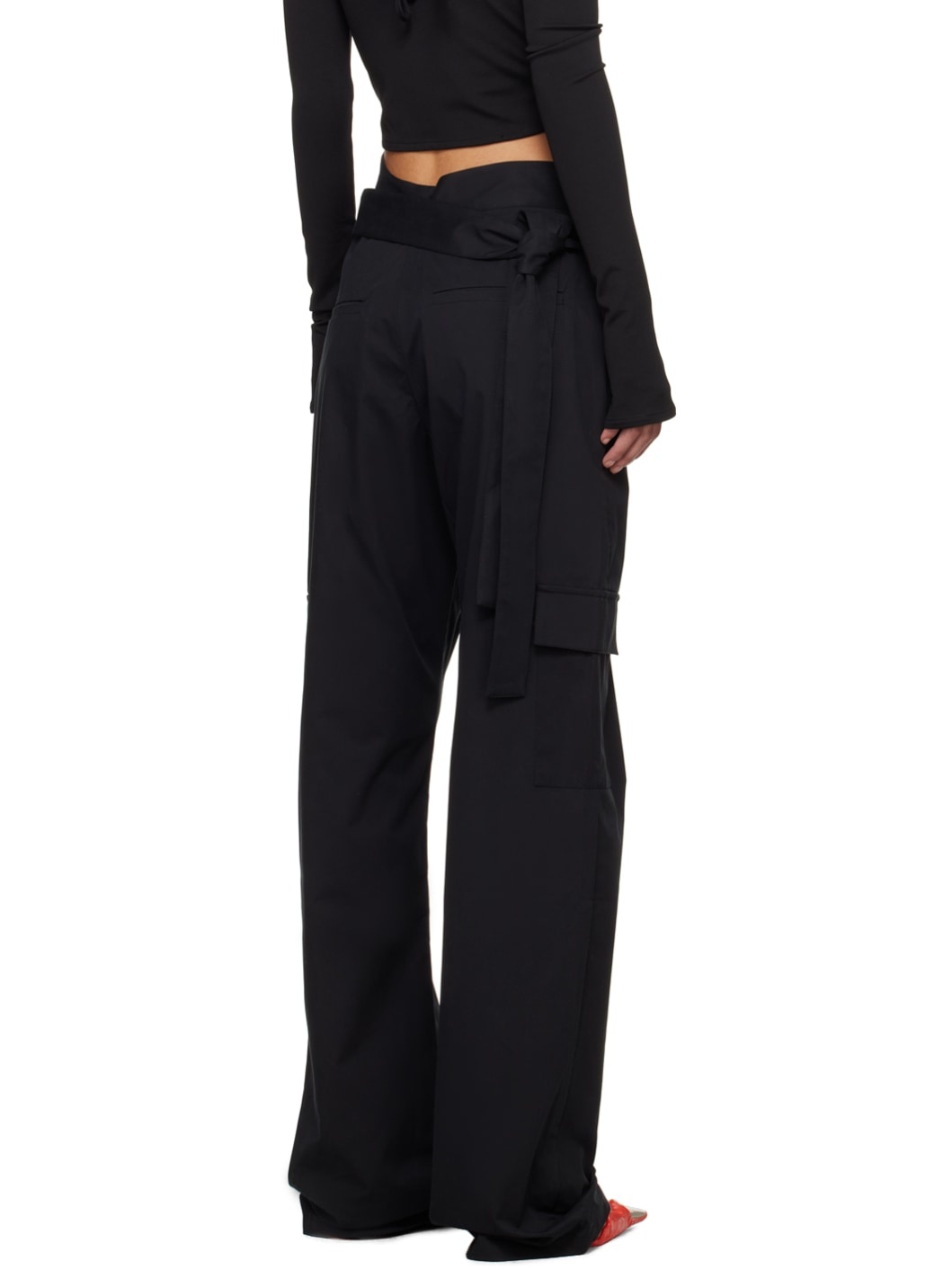 Black Wrap Belt Cargo Pants - 3